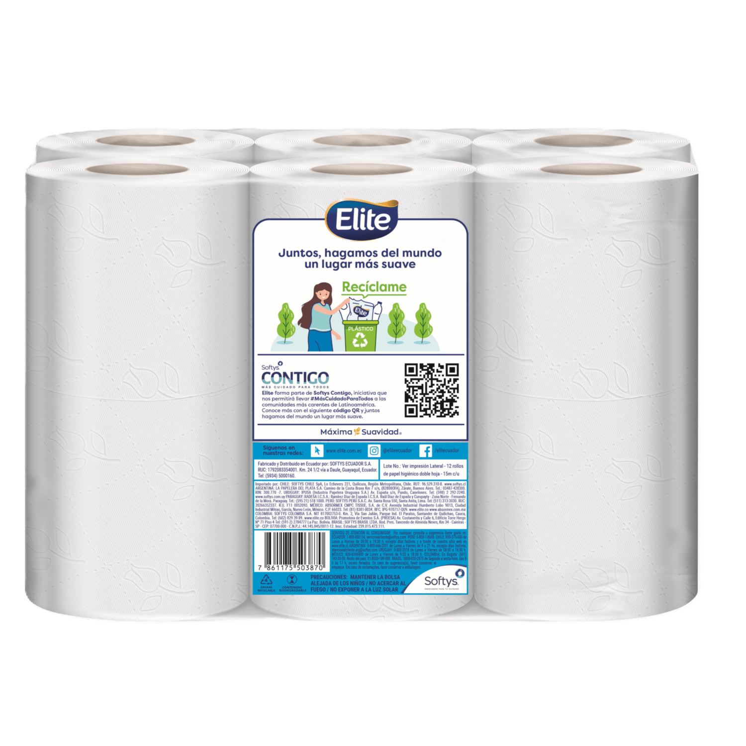 Papel Higiénico Clásico De Manzanilla Grande Mediano ELITE 12 Rollos