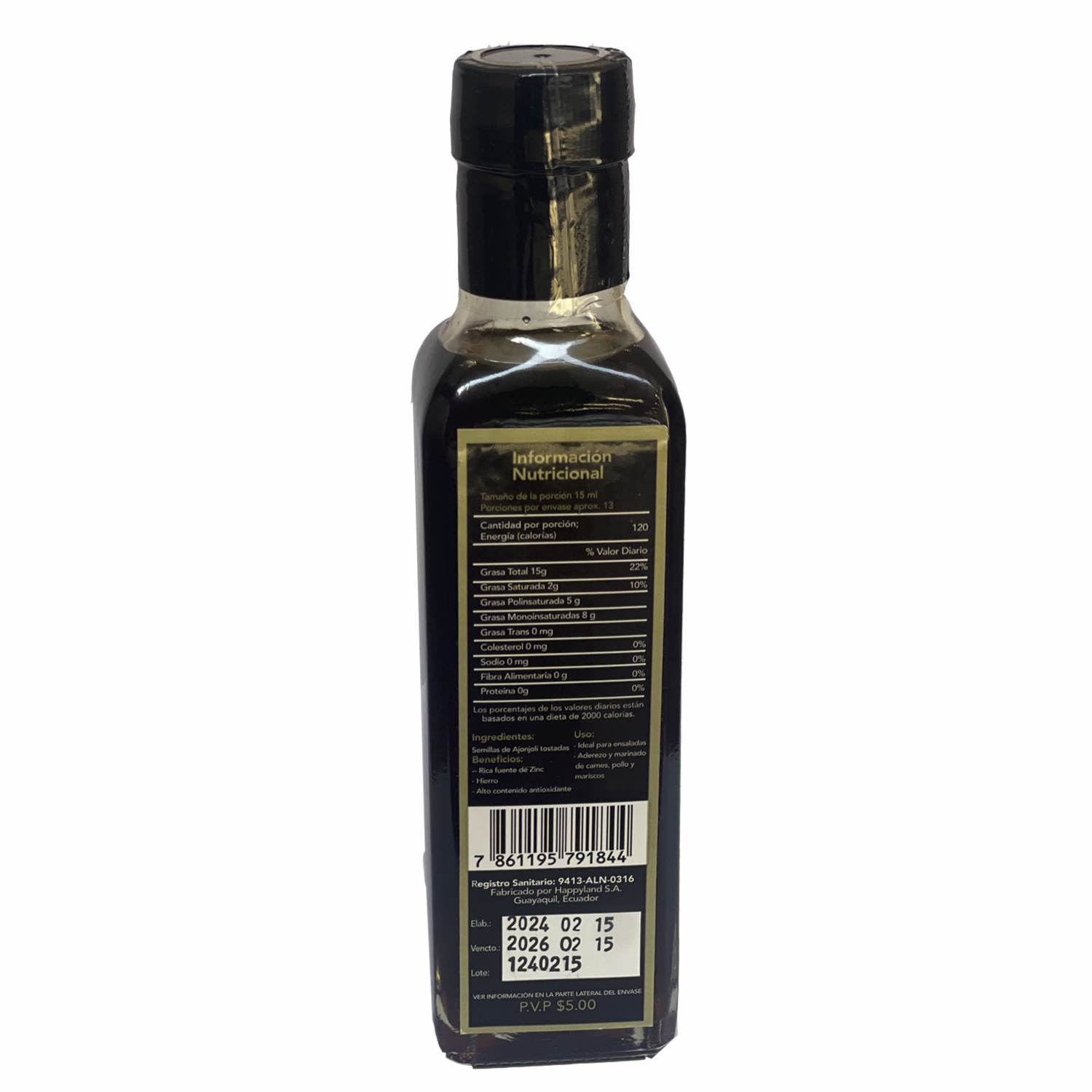 Aceite De Ajonjolí Puro Con Zinc Y Hierro HANSIK COREAN GOURMET Frasco 200 Ml