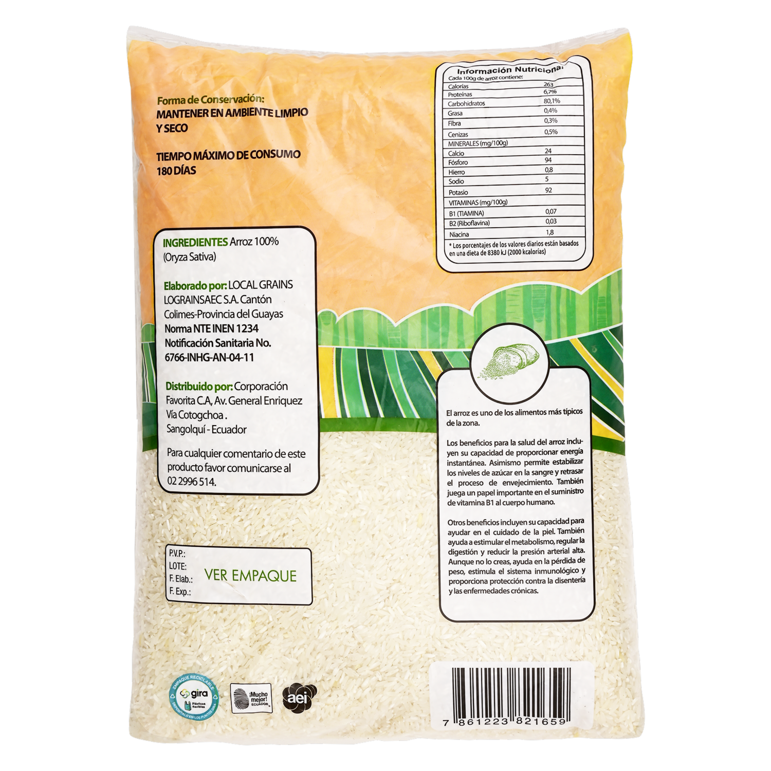 Arroz Blanco Pilado Natural EL ARTESANAL 5 Kg