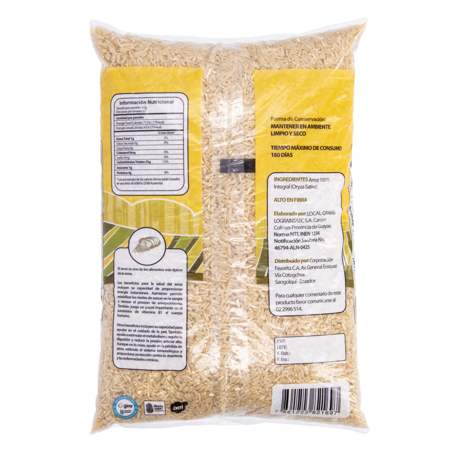 Arroz Pilado Integral EL ARTESANAL 2 000 G