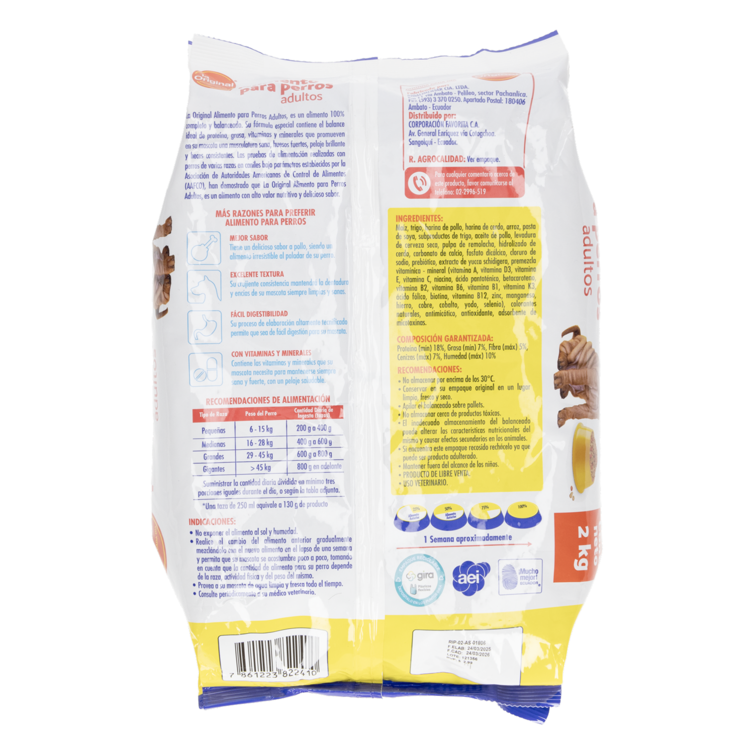 Alimento Para Perros Cachorros Y Adultos Todas Las Razas Sabor A Pollo LA ORIGINAL 2 Kg