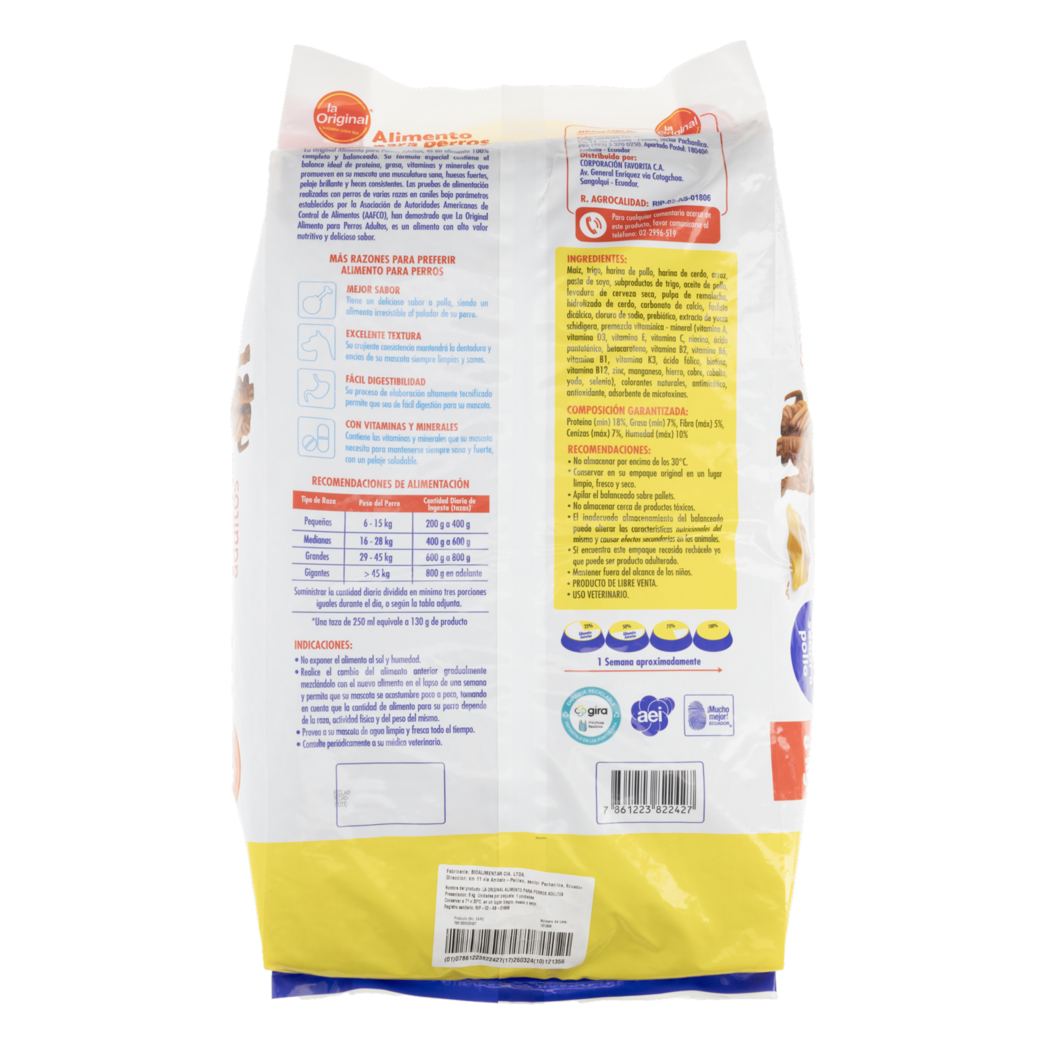 Alimento Para Perros Adultos Sabor A Pollo LA ORIGINAL 8 Kg