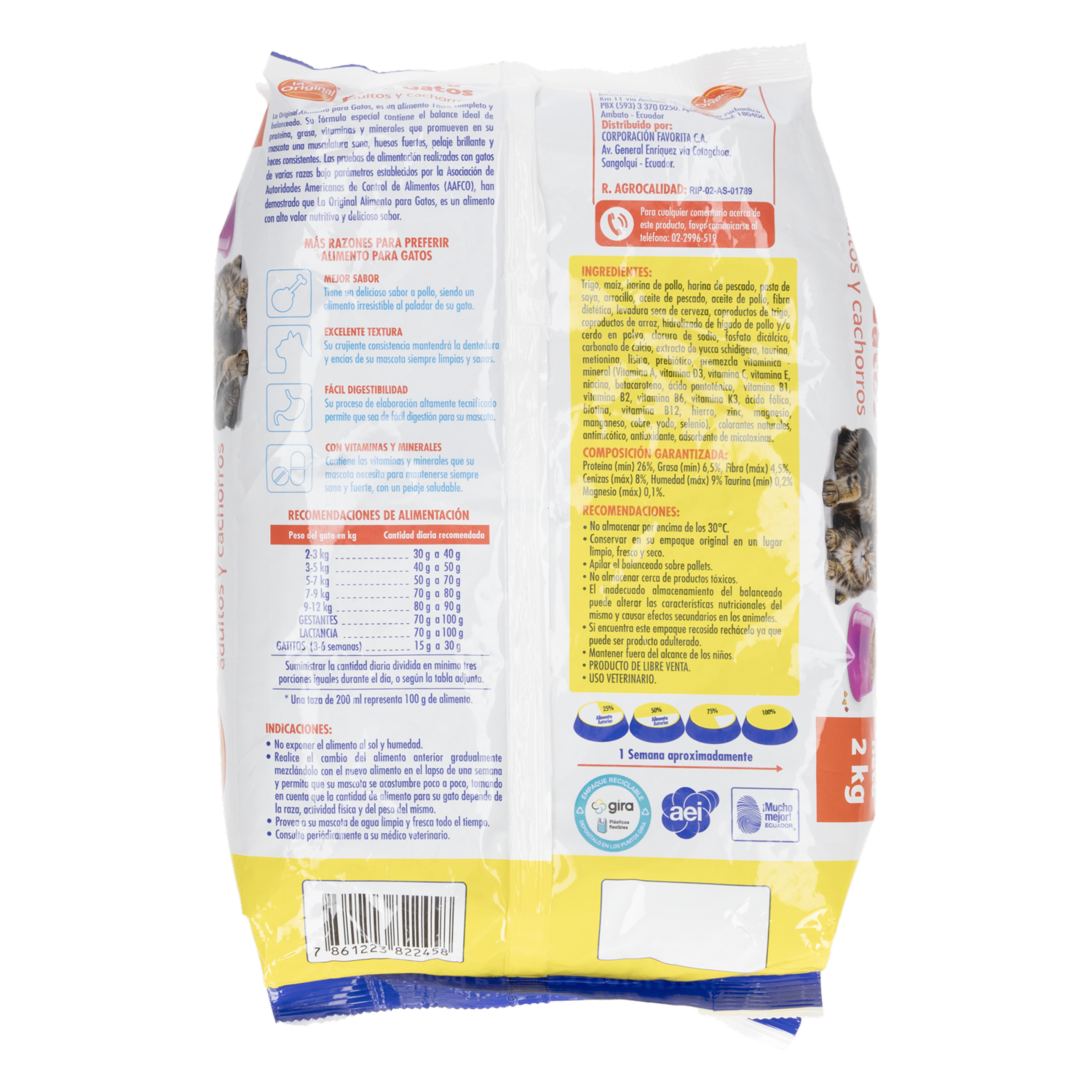 Alimento Para Gatitos Cachorros Y Adultos Sabor A Pollo LA ORIGINAL 2 Kg