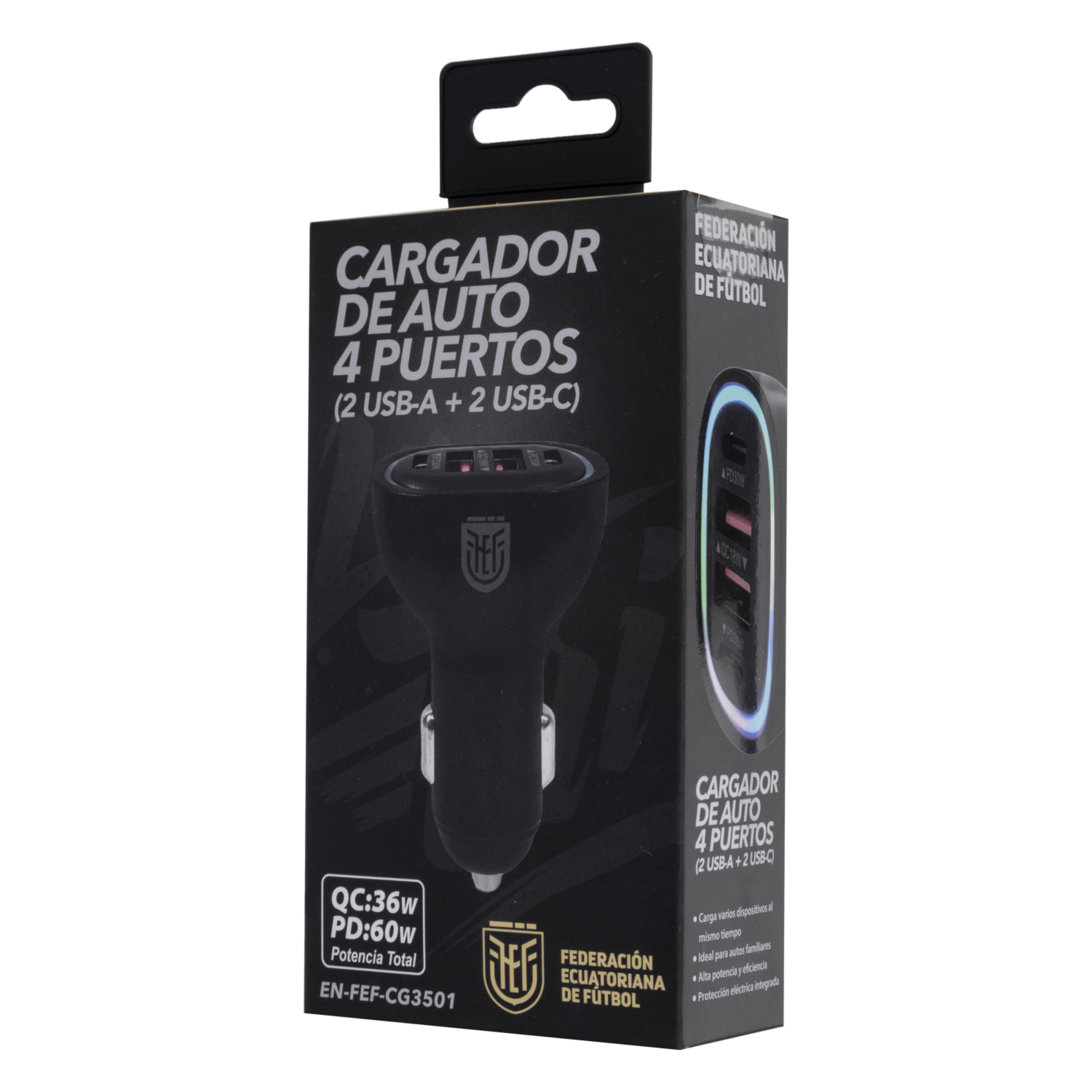 Cargador Para Auto 2 Usb A + 2 Usb C FEF 60 W