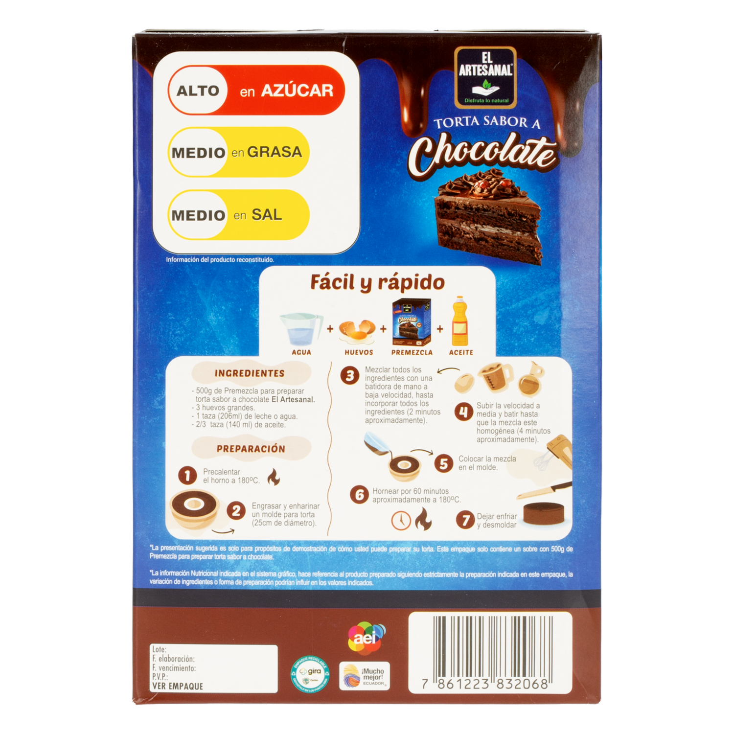 Premezcla De Torta Sabor De Chocolate EL ARTESANAL 500 G