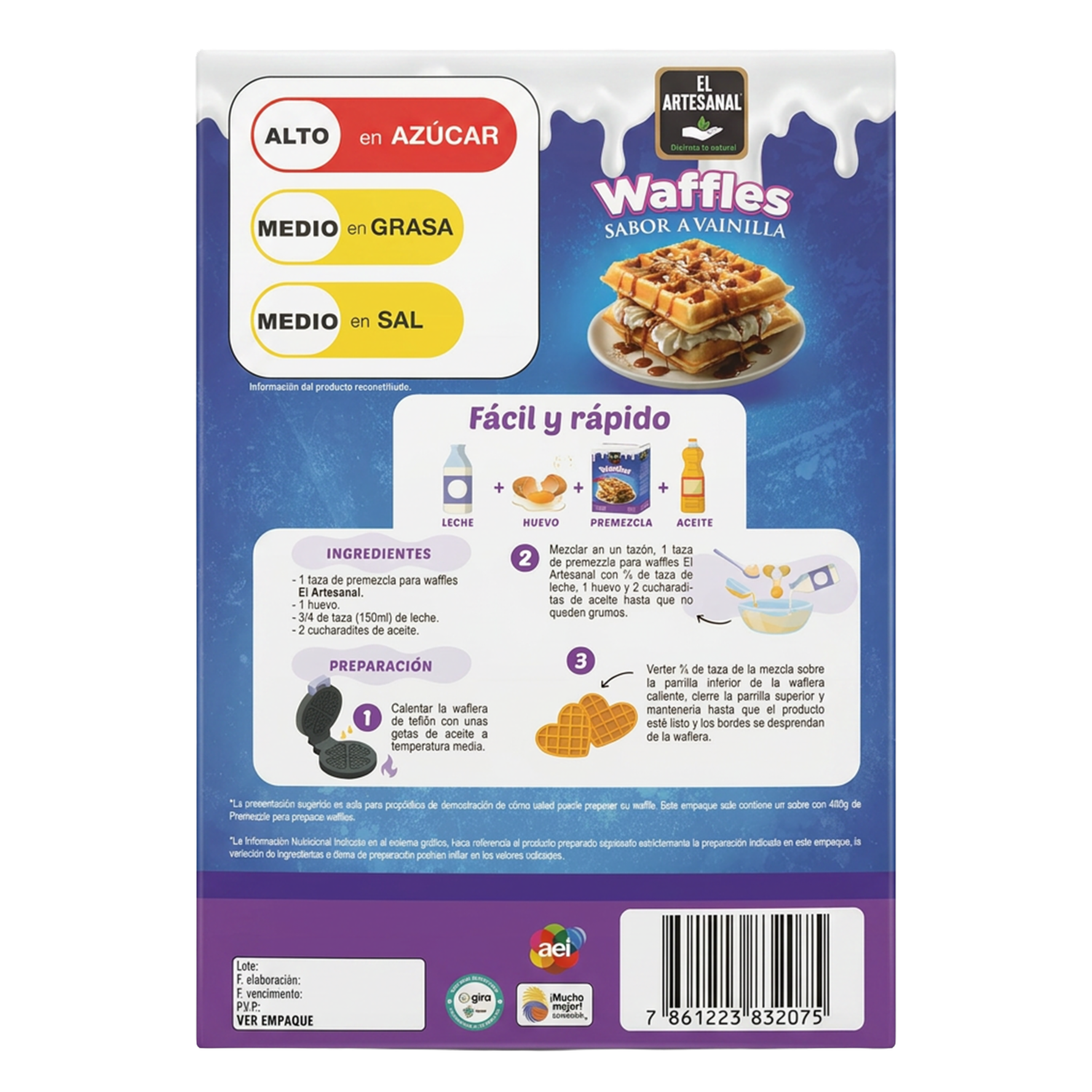 Premezcla De Waffles Sabor A Vainilla EL ARTESANAL 400 G