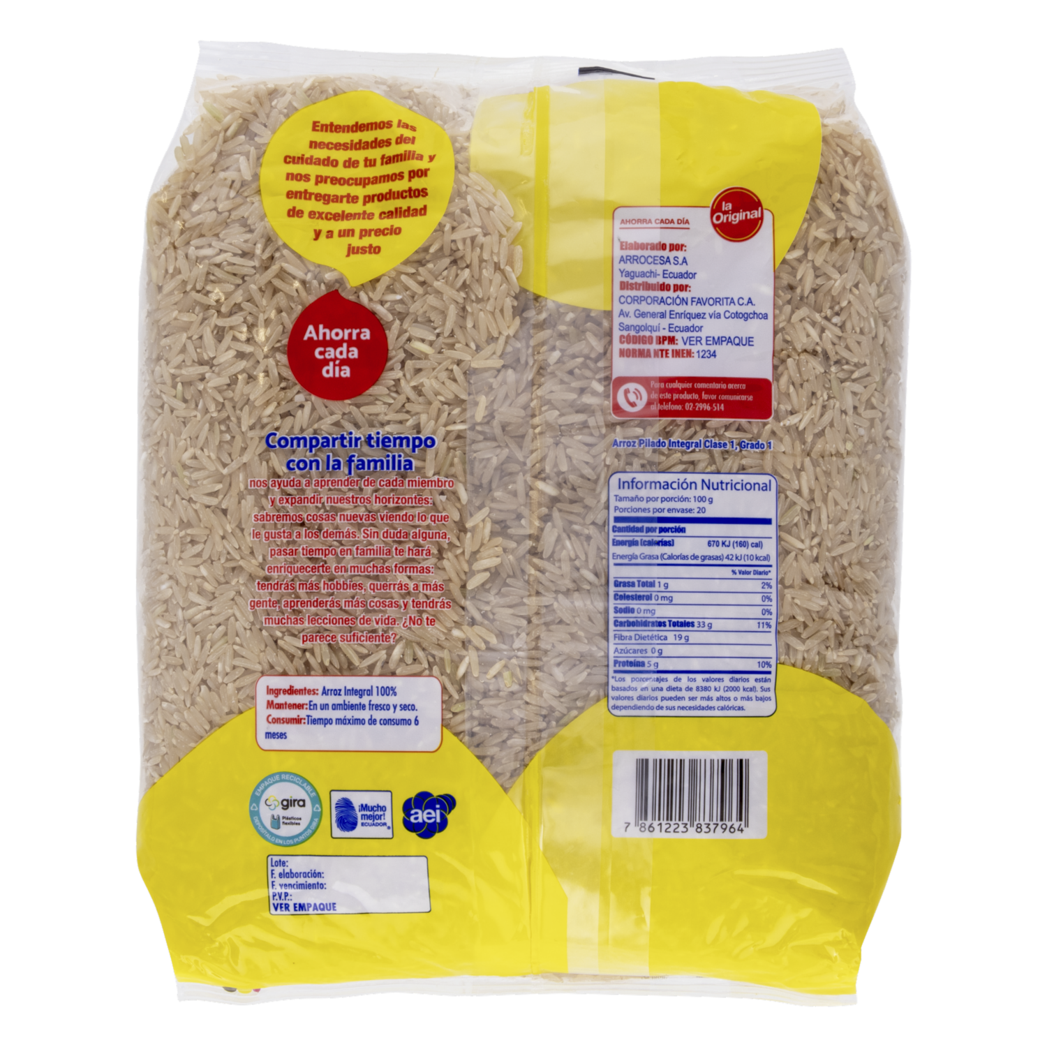 Arroz Integral Libre De Gluten LA ORIGINAL 2000 G