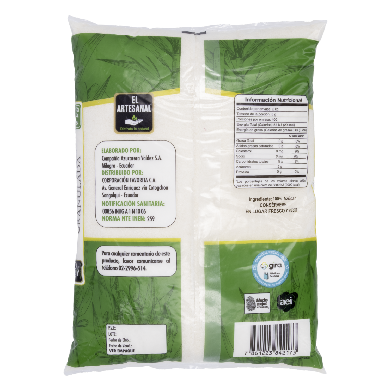 Azúcar Blanca EL ARTESANAL 2000 G