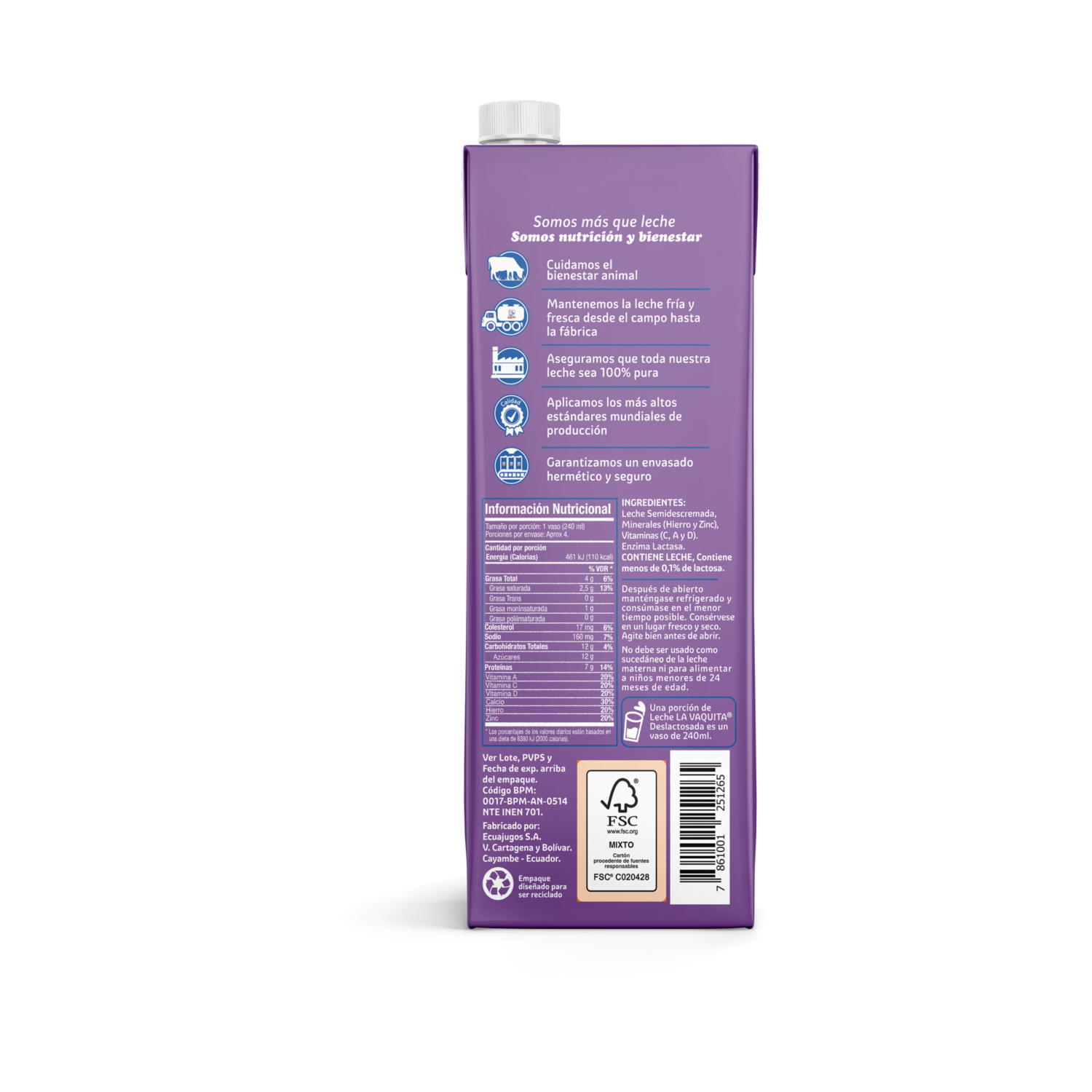 Leche Deslactosada Fortificada LA VAQUITA 1 L