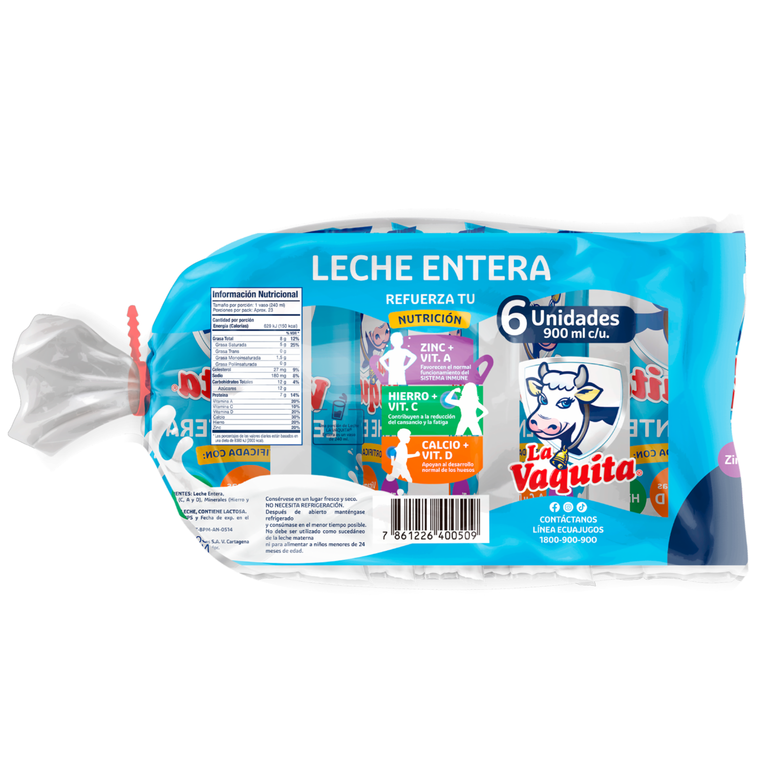 Leche Entera Fortificada LA VAQUITA 6X900 Ml
