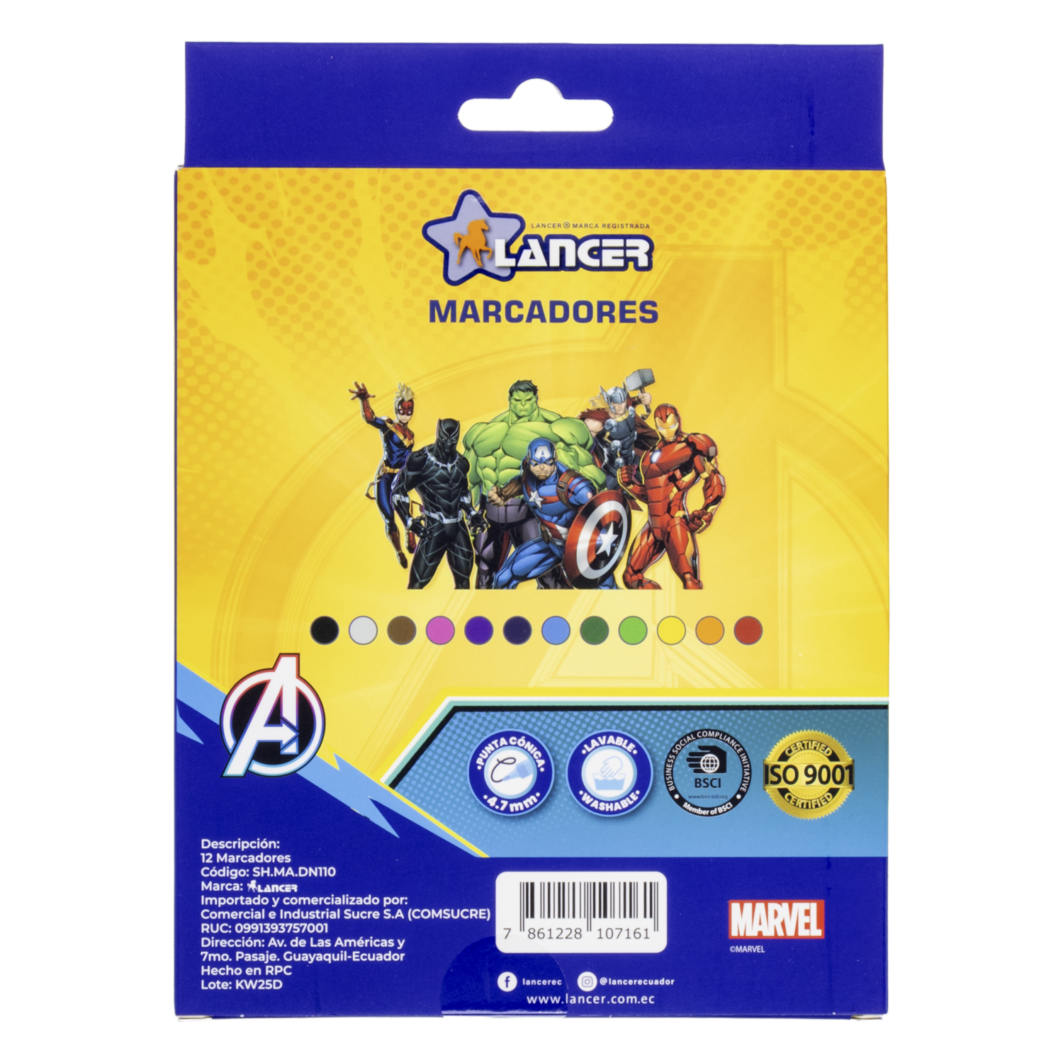 Marcador Diseño Avengers Punta Cónica 4.7Mm DISNEY 12 Piezas