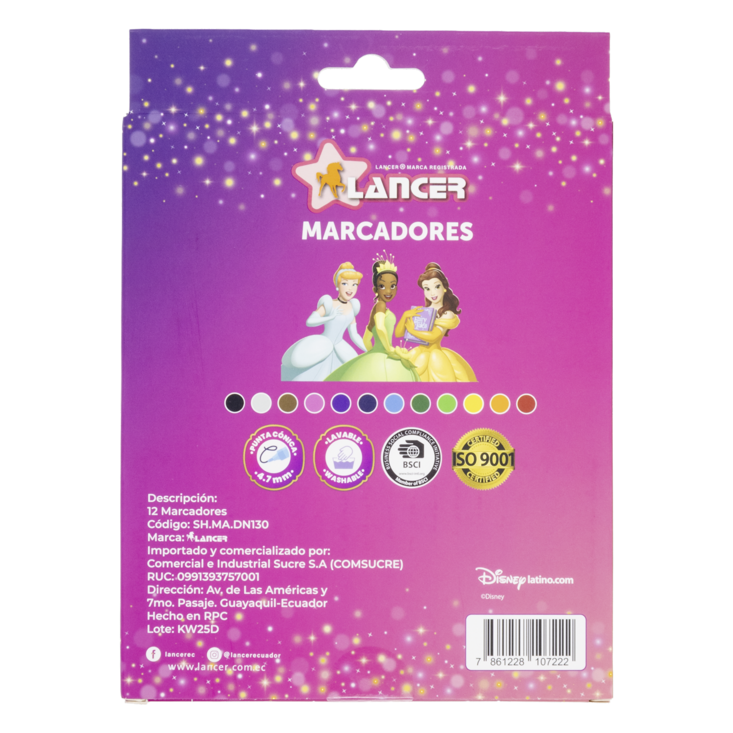 Marcador Diseño Princesas Punta Cónica 4.7Mm DISNEY 12 Piezas