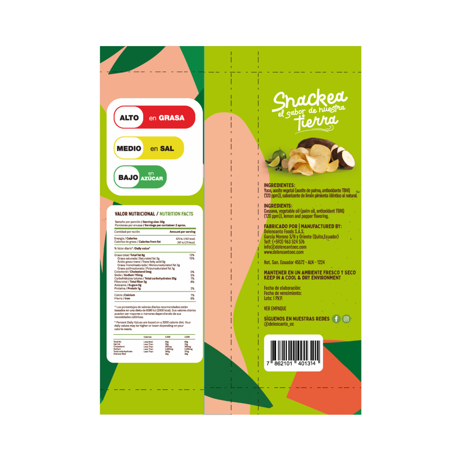 Chips De Yuca Frita Sabor Limón Pimienta YUCAS 45 G