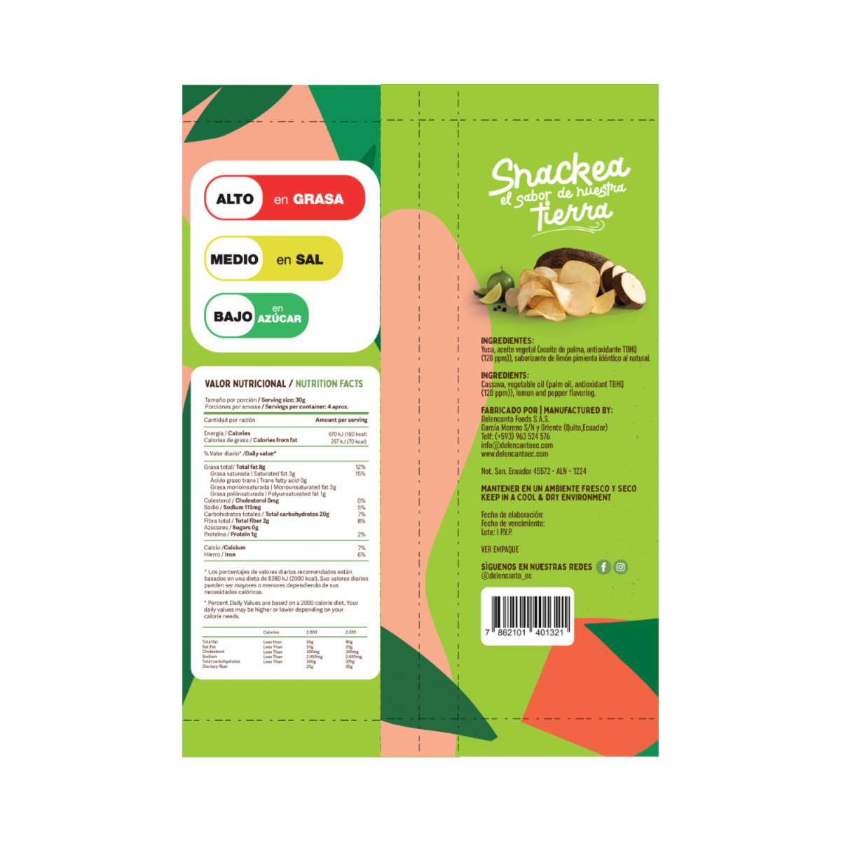 Chips De Yuca Frita Sabor Limón Pimienta YUCAS 112 G
