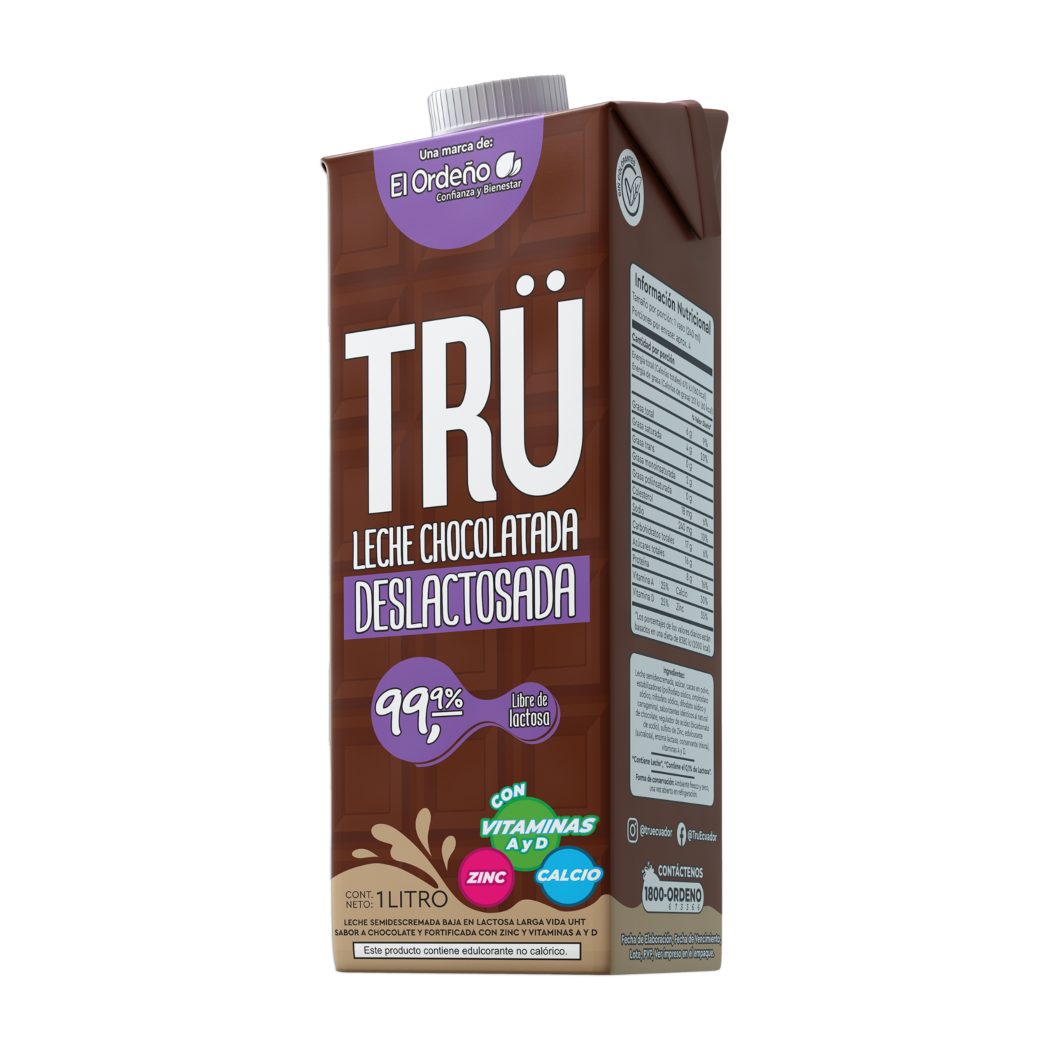 Leche Chocolatada Deslactosada UHT TRÜ 1 Litro