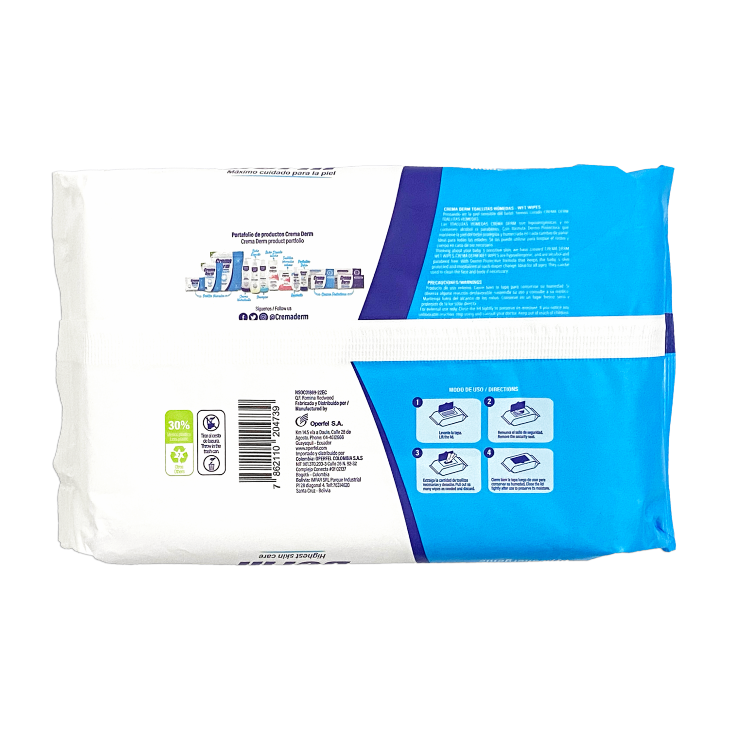 Pañitos Húmedos 0% Alcohol Y Parabenos CREMA DERM X 50 Uds