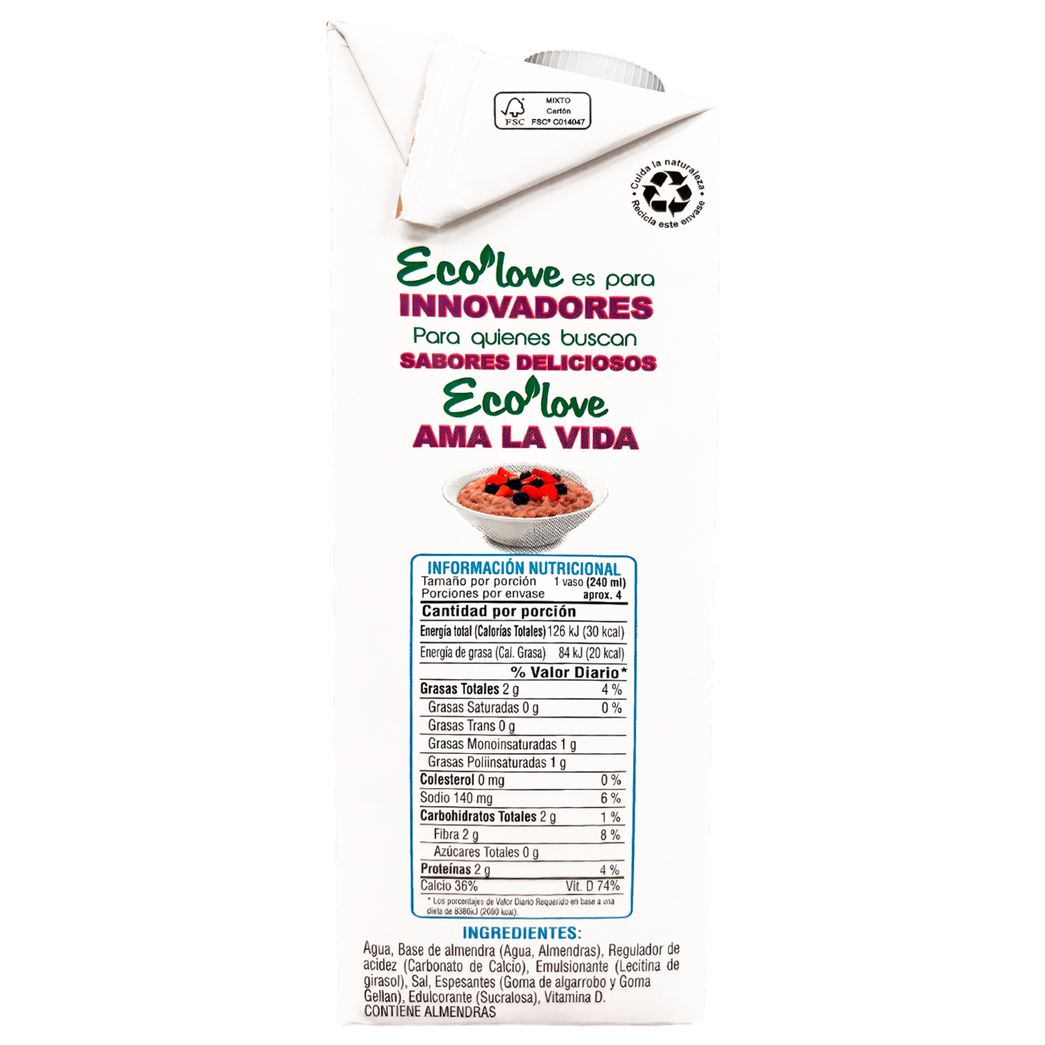 Bebidas De Almendras Original Sin Azúcar ECOLOVE 1000 Ml