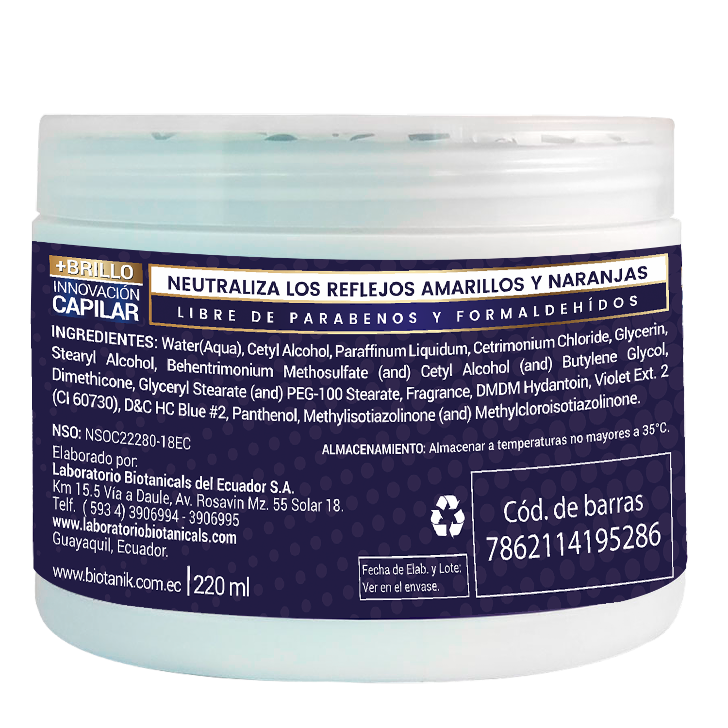 Mascara Capilar Matizante Tono Azul Violeta BIOTANIK 220 Ml