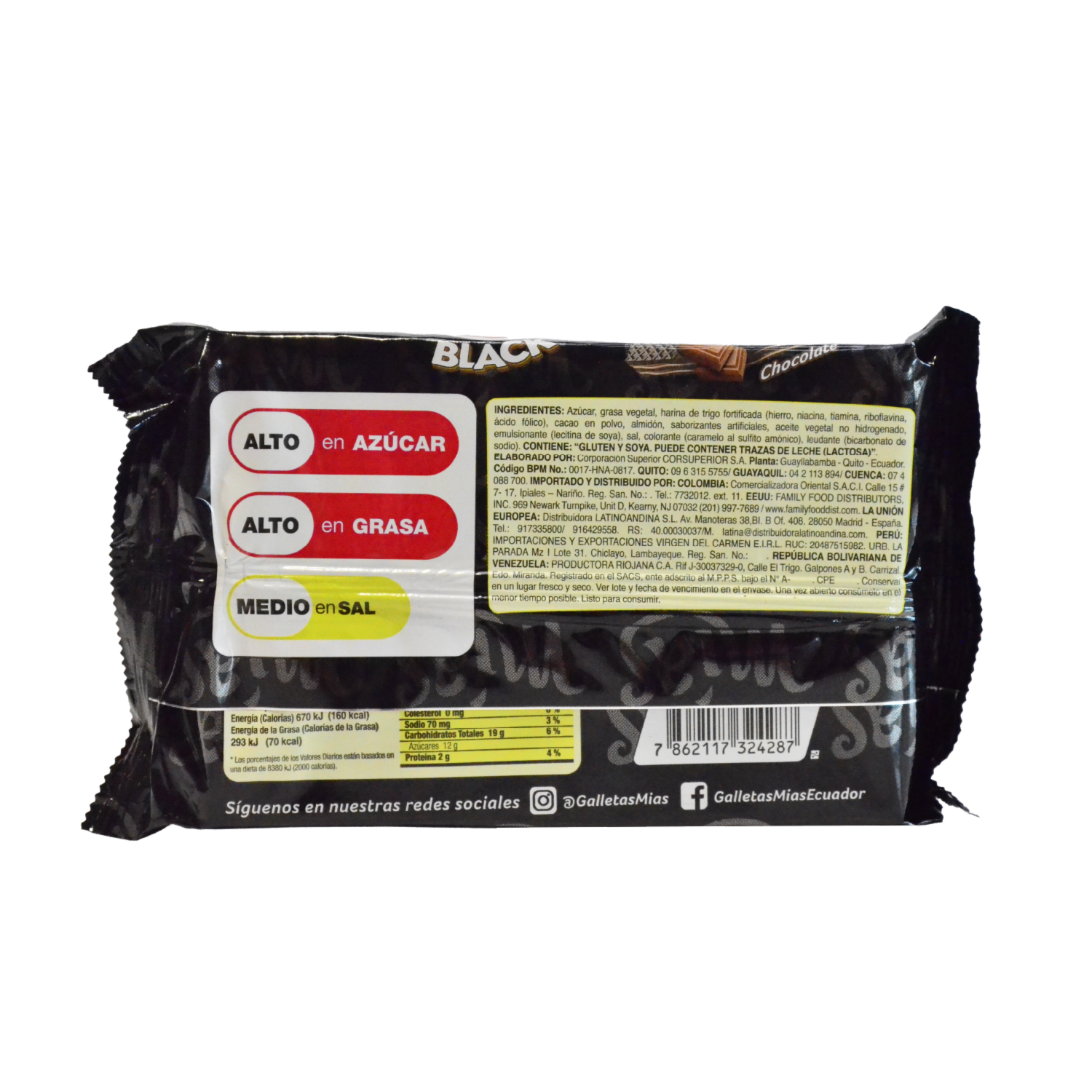 Galleta Wafer Con Doble Crema Chocolate MÍAS BLACK 135 G
