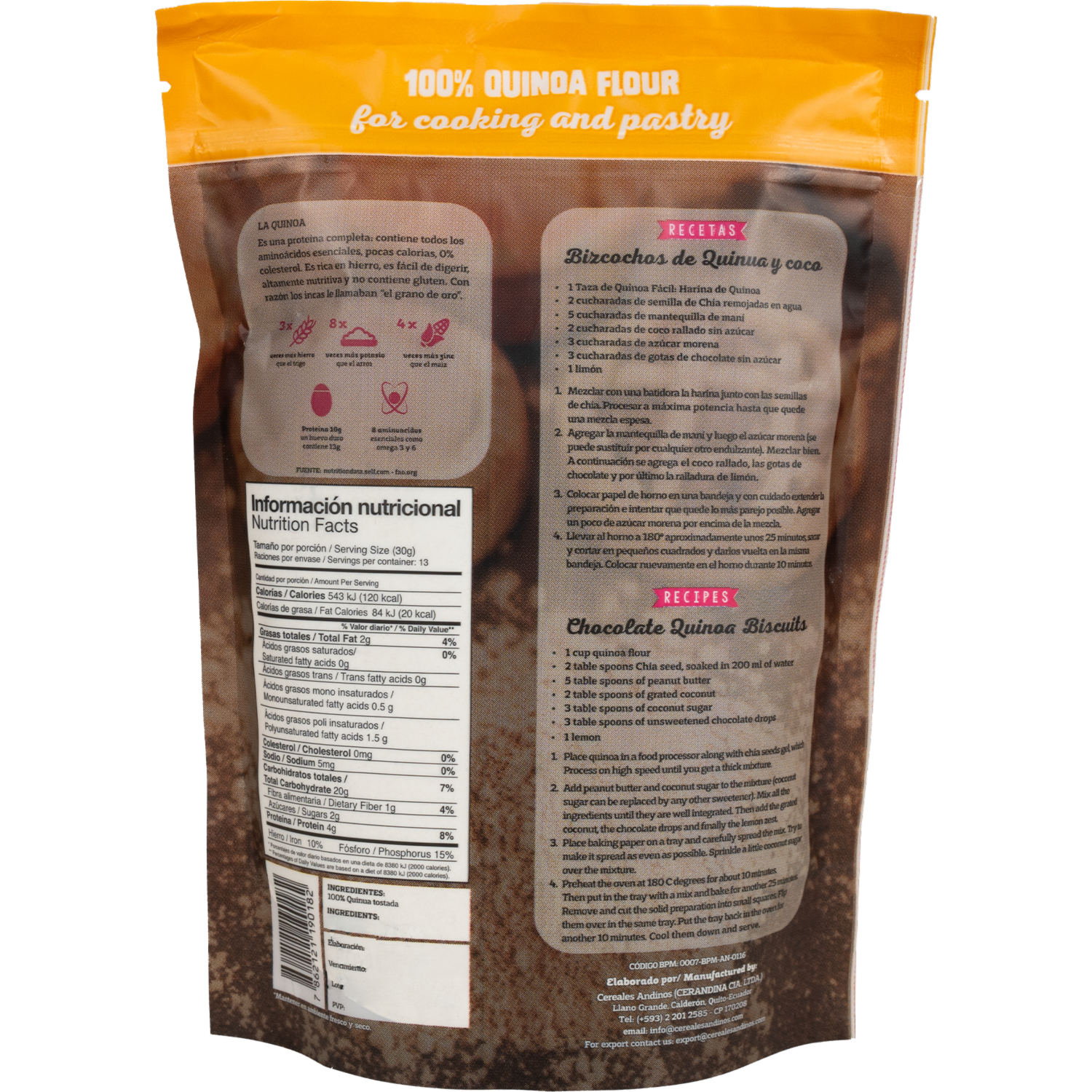 Harina De Quinoa Tostada Quinoa Fácil Libre De Gluten CEREALES ANDINOS 400 G