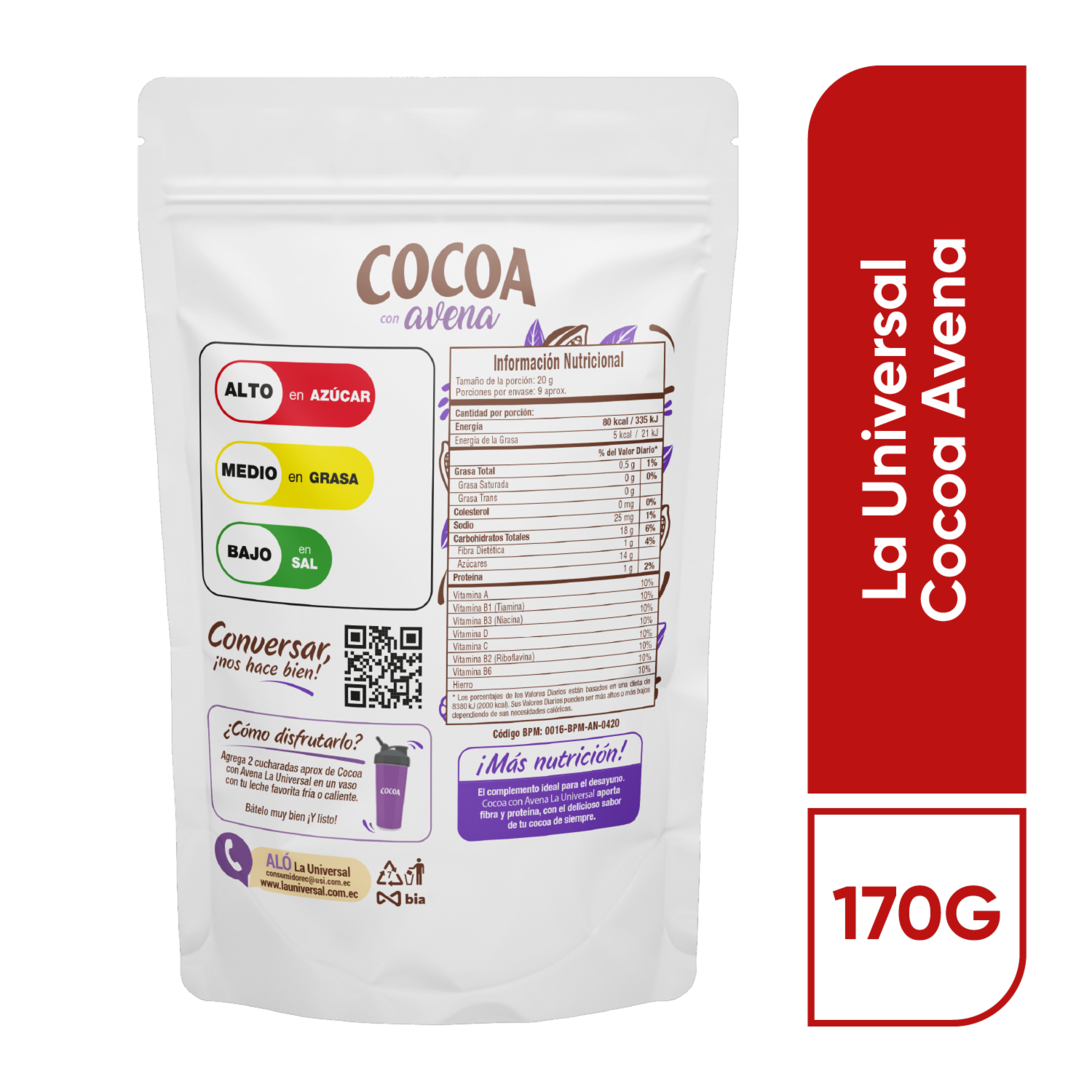 Cocoa En Polvo Con Avena COCOA 170 G