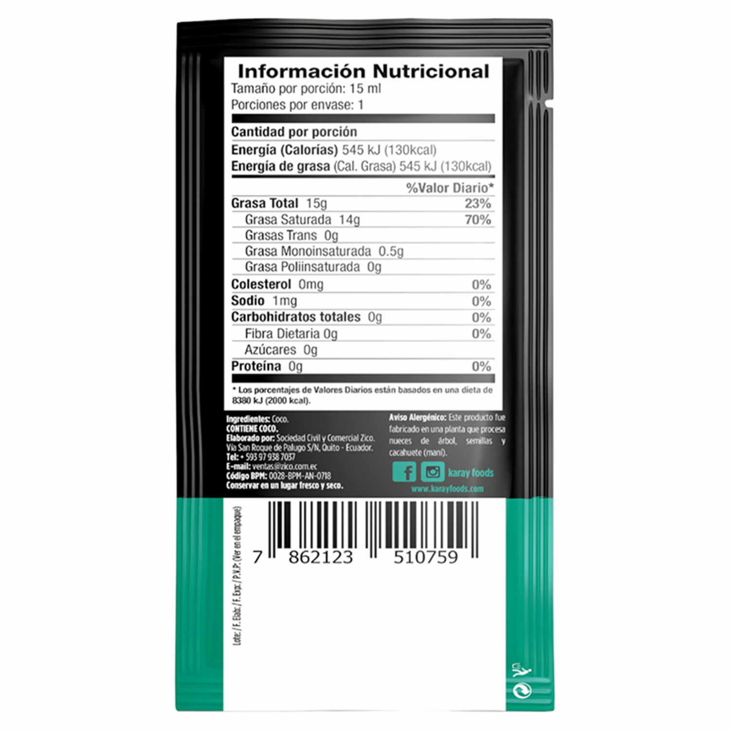 Aceite De Coco KARAY Sachets