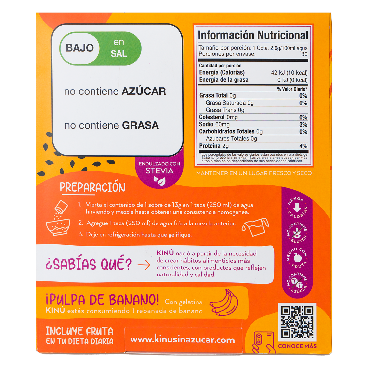 Gelatina Grande Sin Azúcar Mandarina KINÚ 78 G
