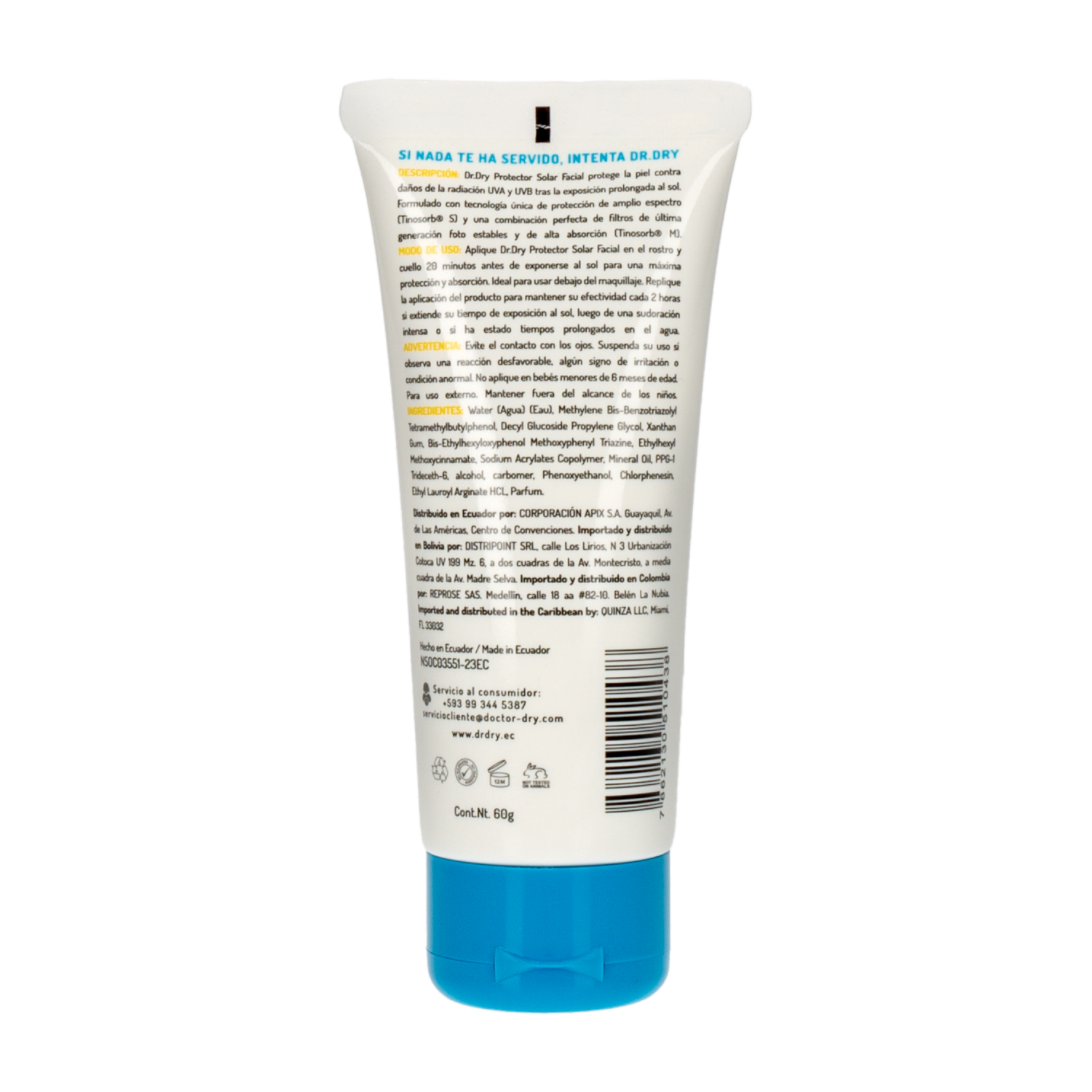 Protector Solar Para Rostro SPF 50 Para Todo Tipo De Piel DR.DRY 60 G