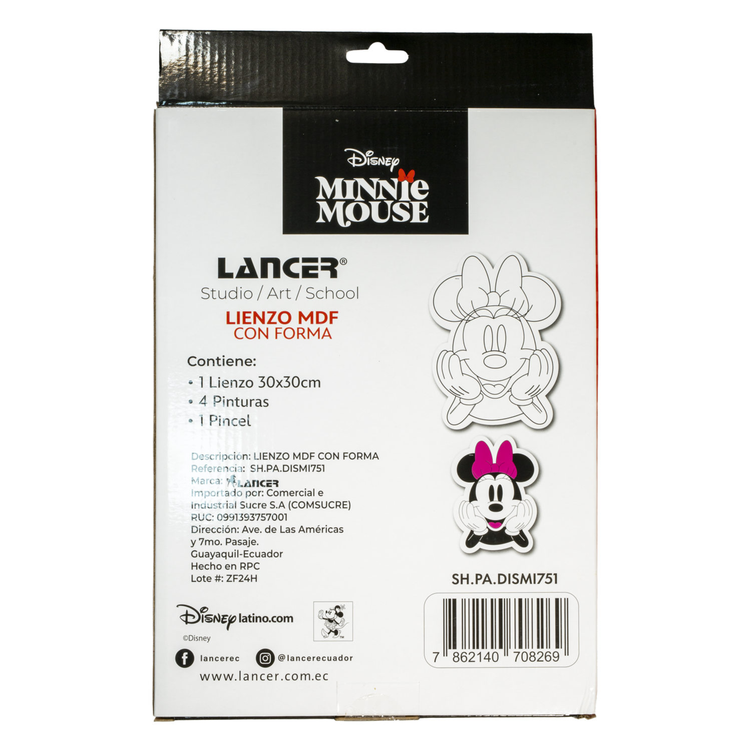 Set De Lienzo Mdf Minnie Con Pintura Y Pincel LANCER 30X30 Cm