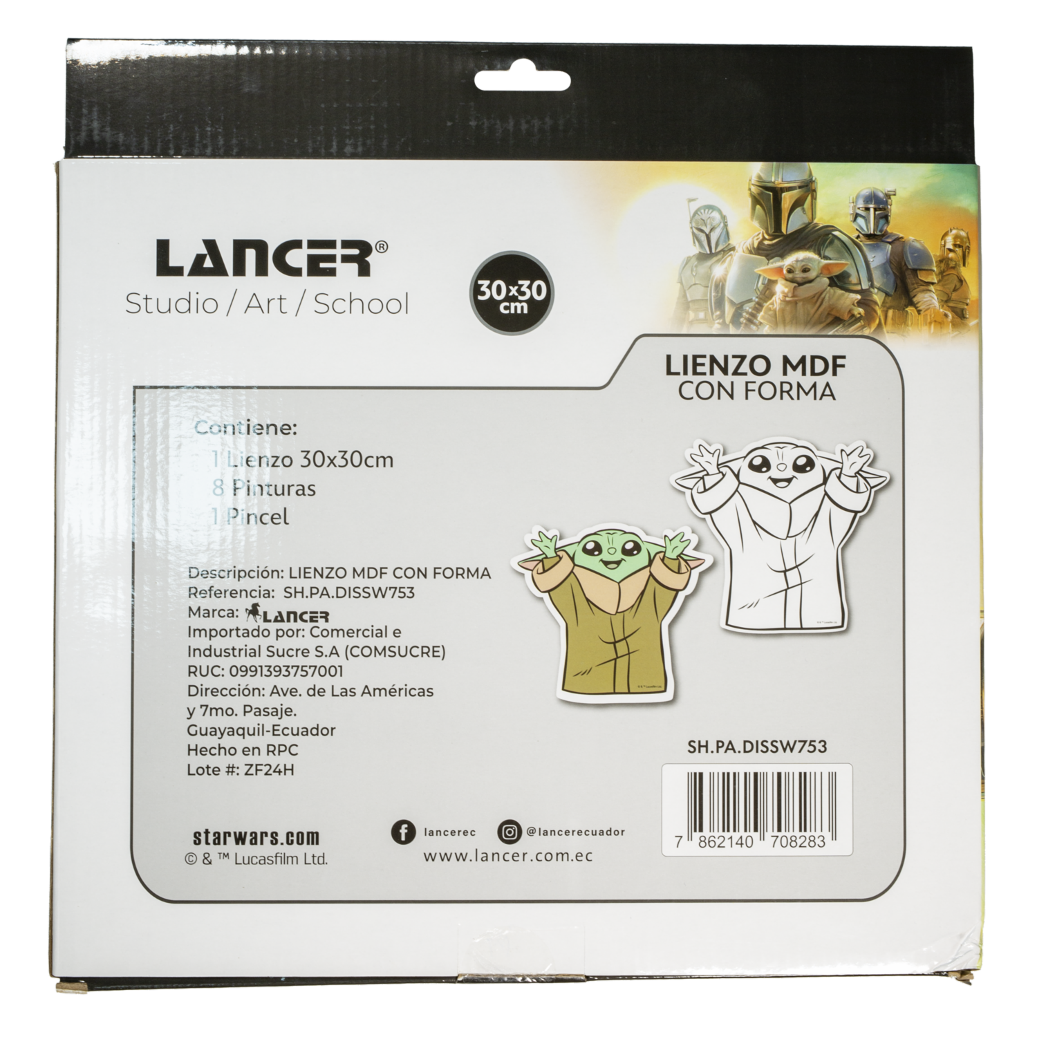 Set De Lienzo Mdf Mandalorian Con Pintura Y Pincel LANCER 30X30 Cm