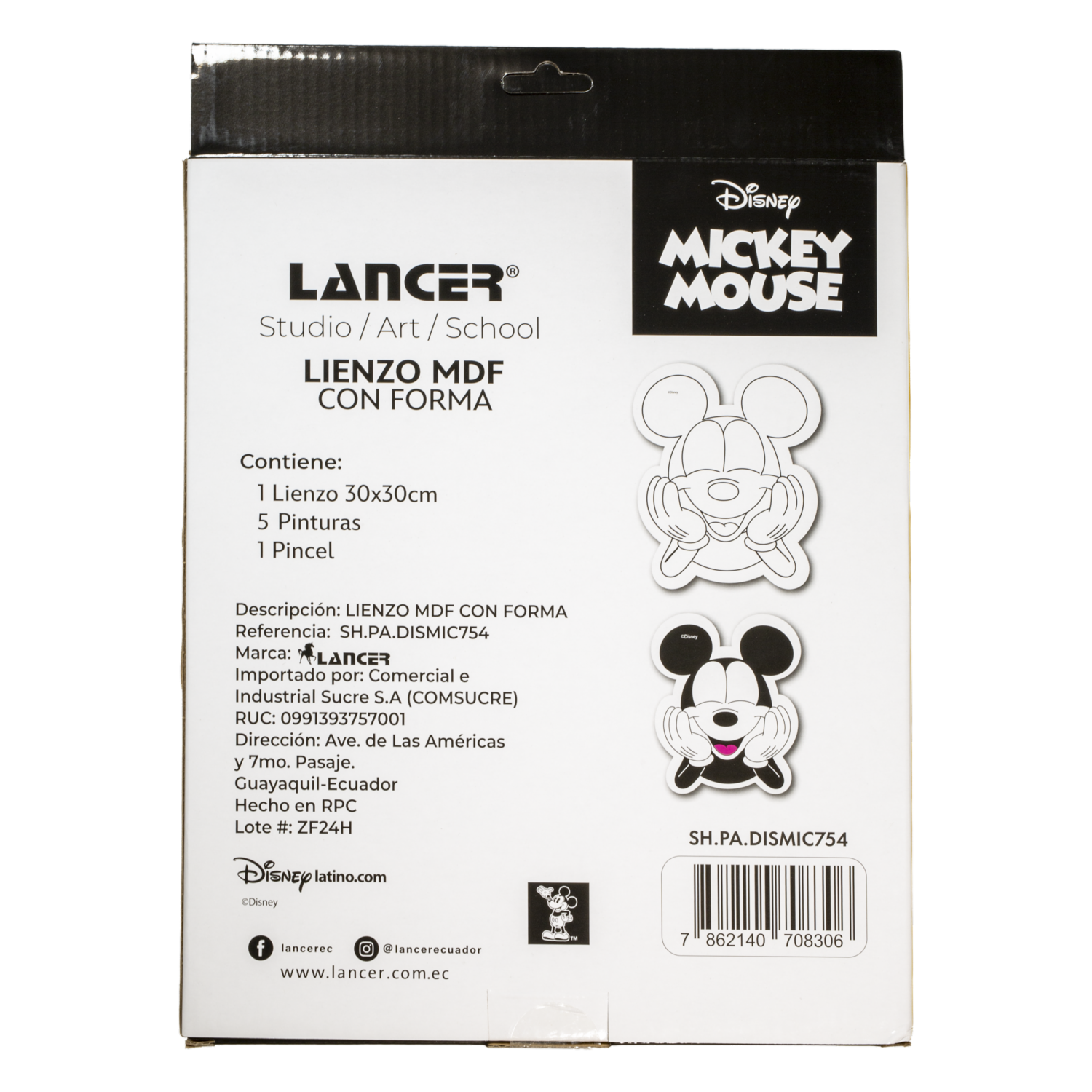 Set De Lienzo Mdf Mickey Con Pintura Y Pincel LANCER 30X30 Cm