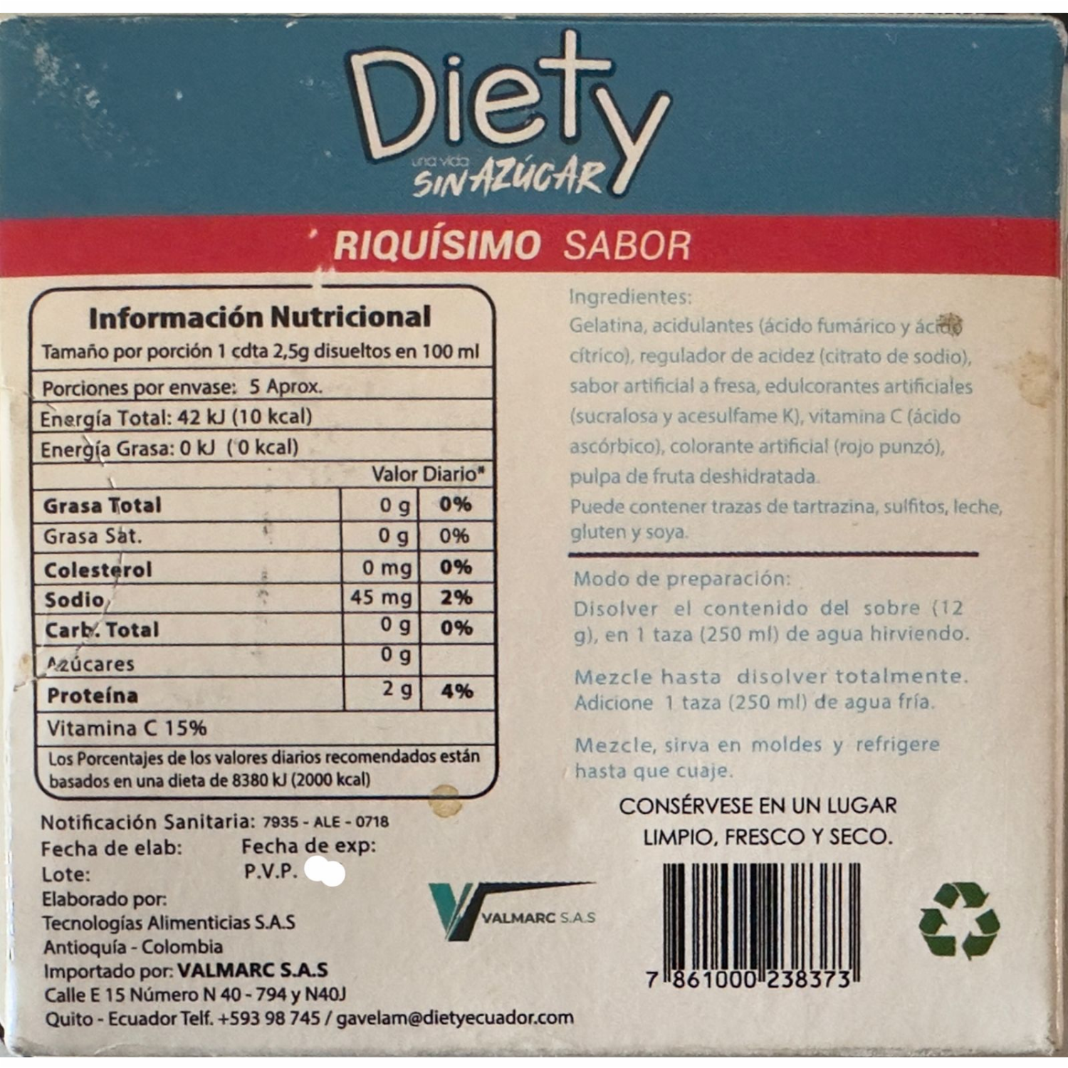 Gelatina De Limón Sin Azúcar DIETY 5 Porciones