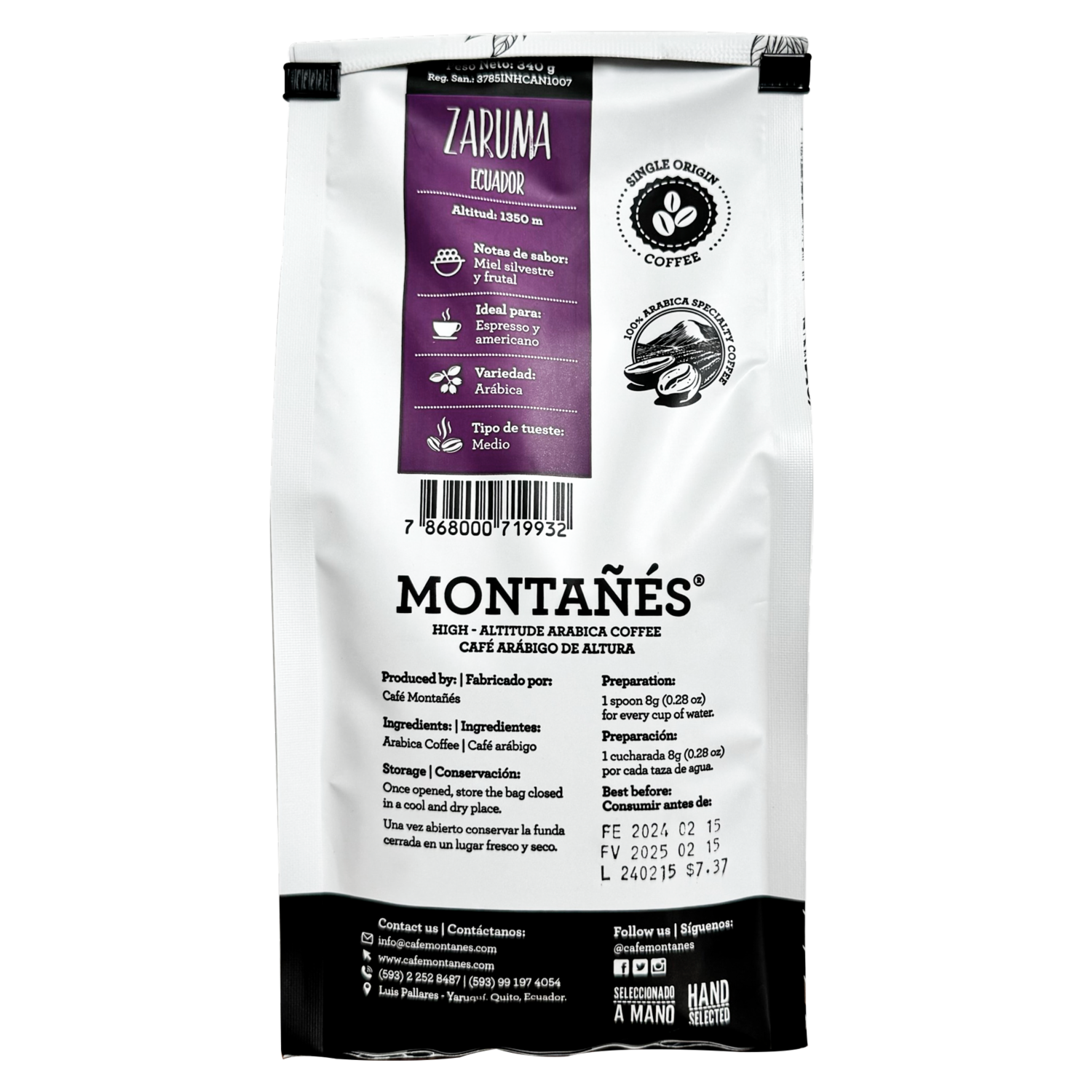 Café Tostado Y Molido Zaruma MONTAÑÉS 340 G