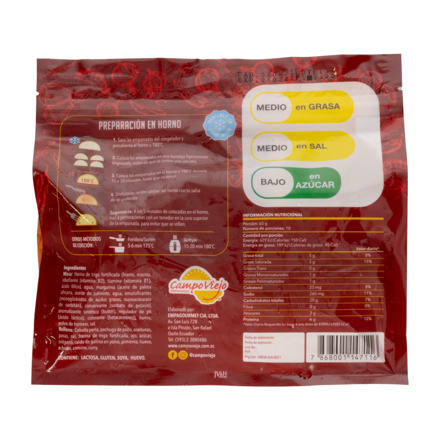 Empanada Chilena De Pollo Listas Para Hornear CAMPO VIEJO 650 G