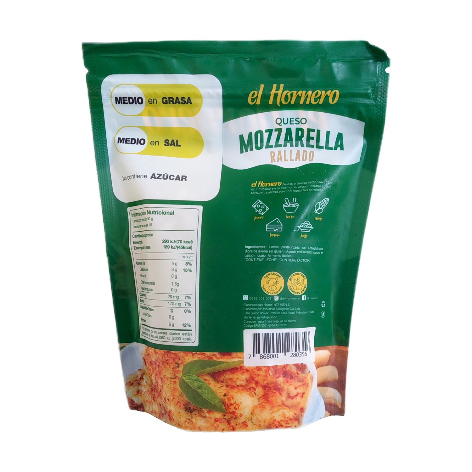 Queso Mozzarella Rallado EL HORNERO 300 G