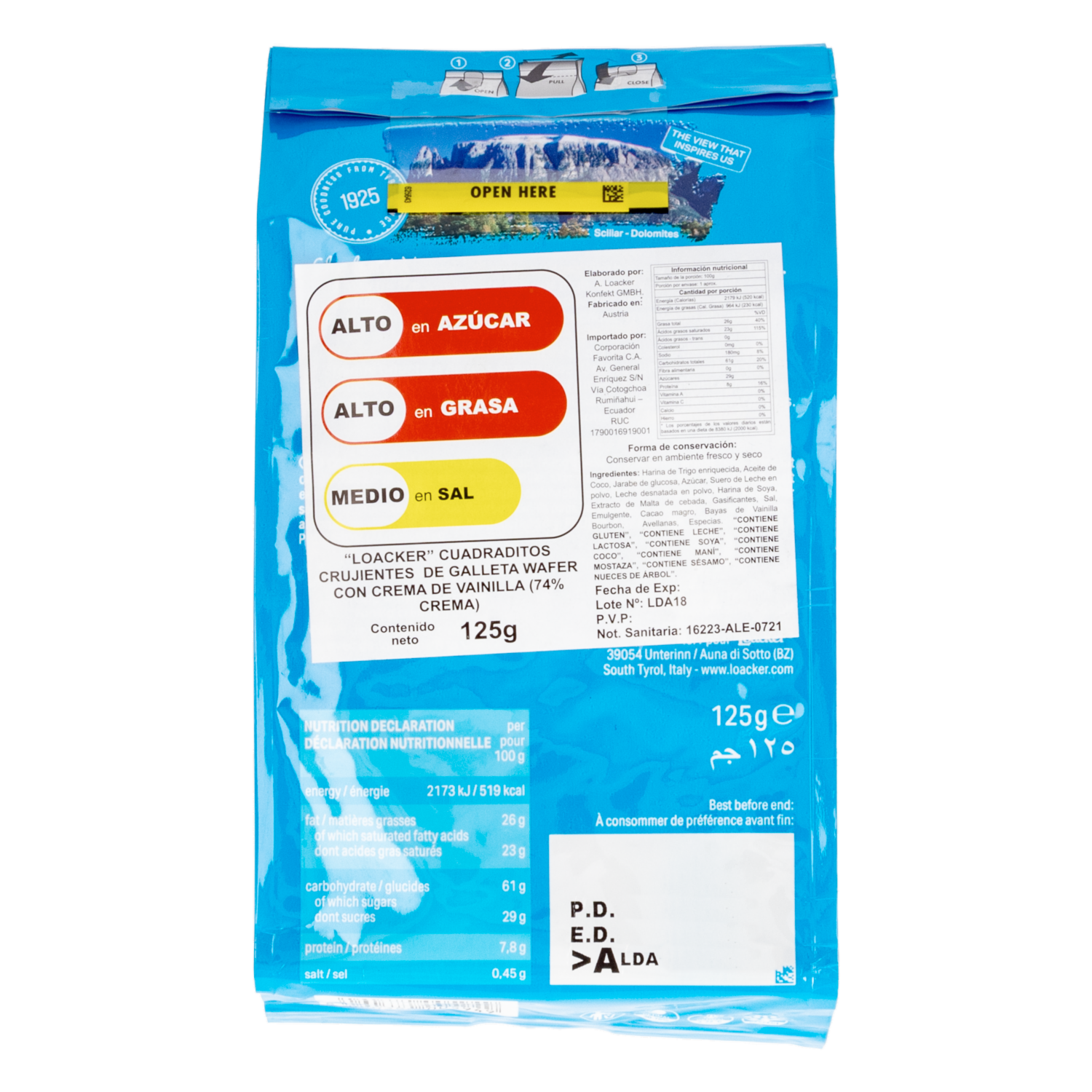 Galletas Dulces Dados De Wafer Con Vainilla LOACKER 125 G