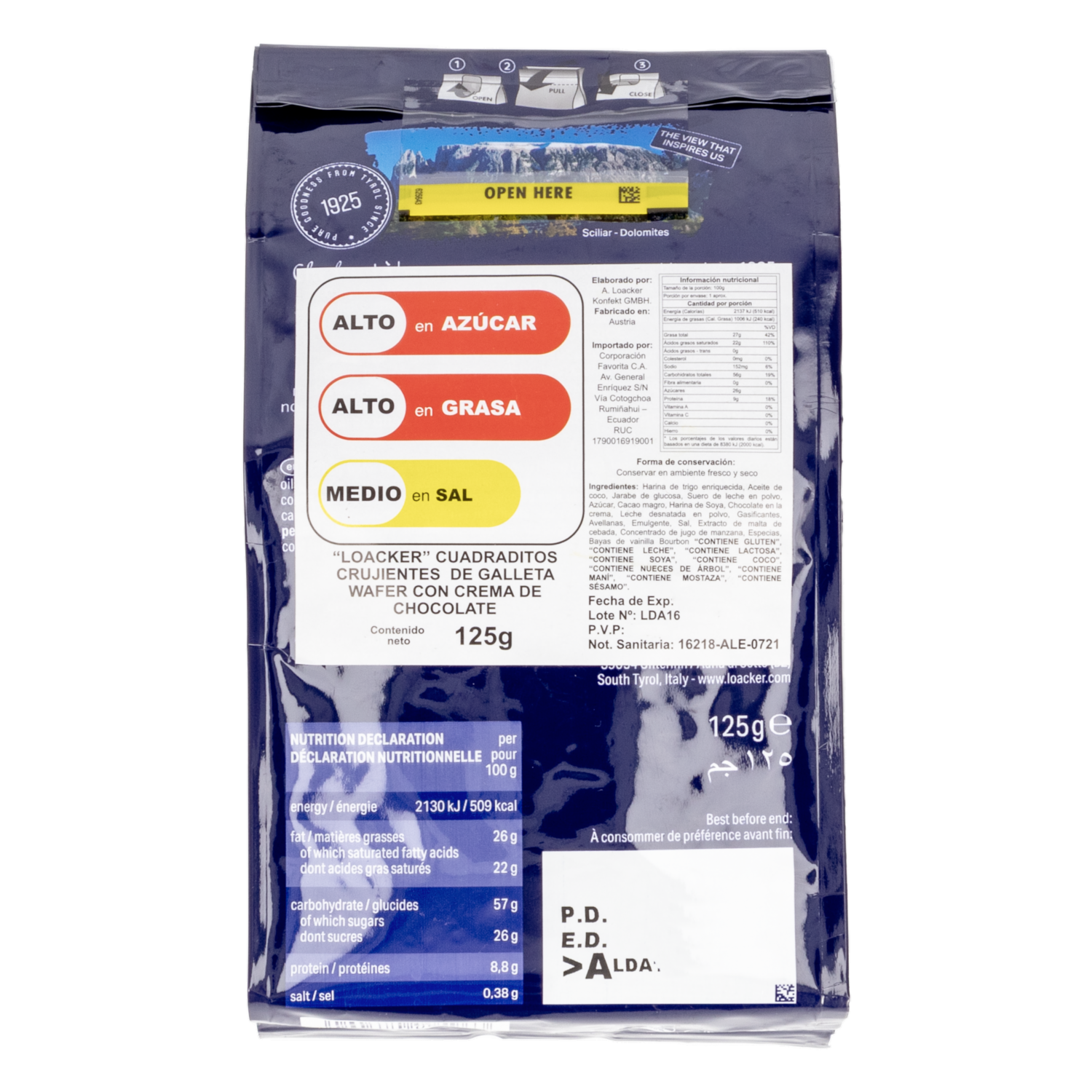 Galletas Dulces Dados De Chocolate LOACKER 125 G