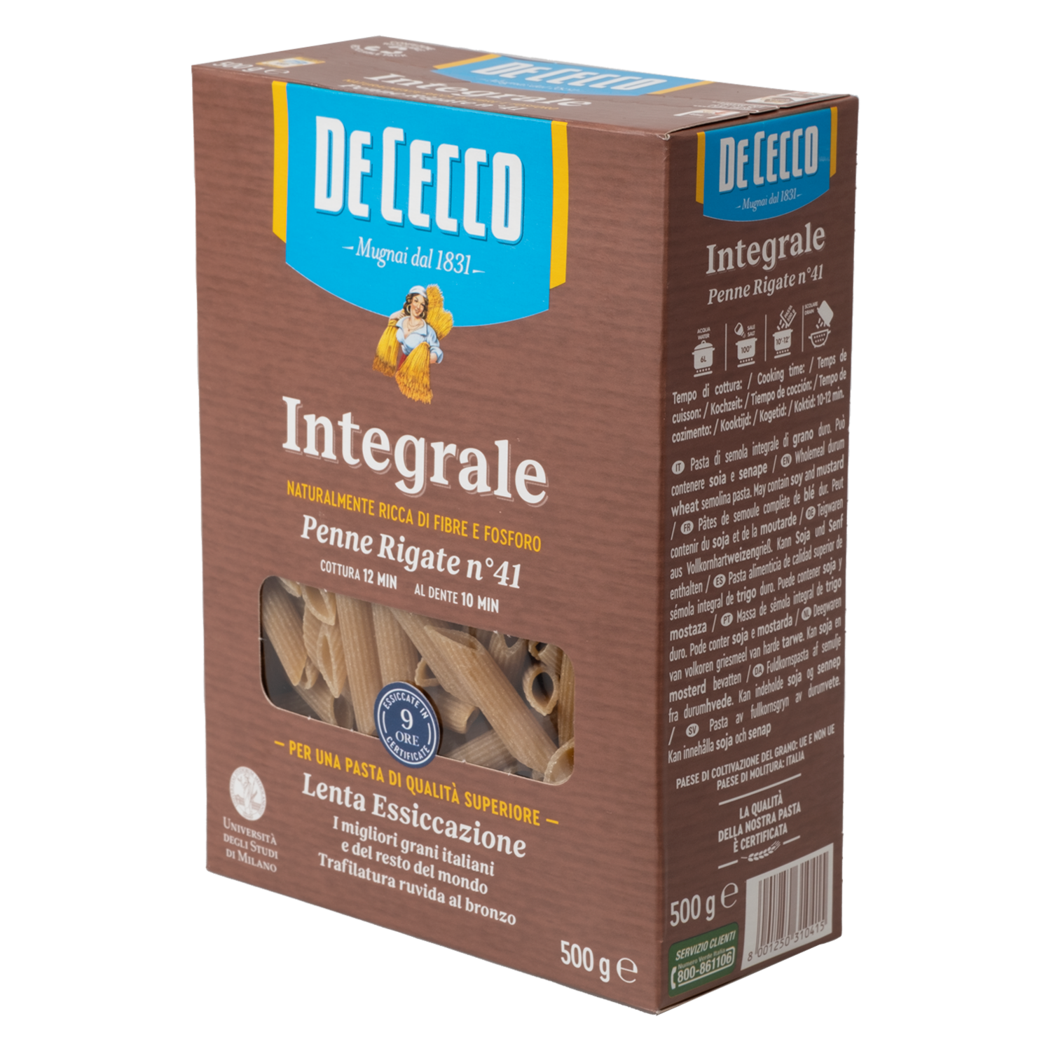 Pasta Integral Penne Rigate DE CECCO 500 g
