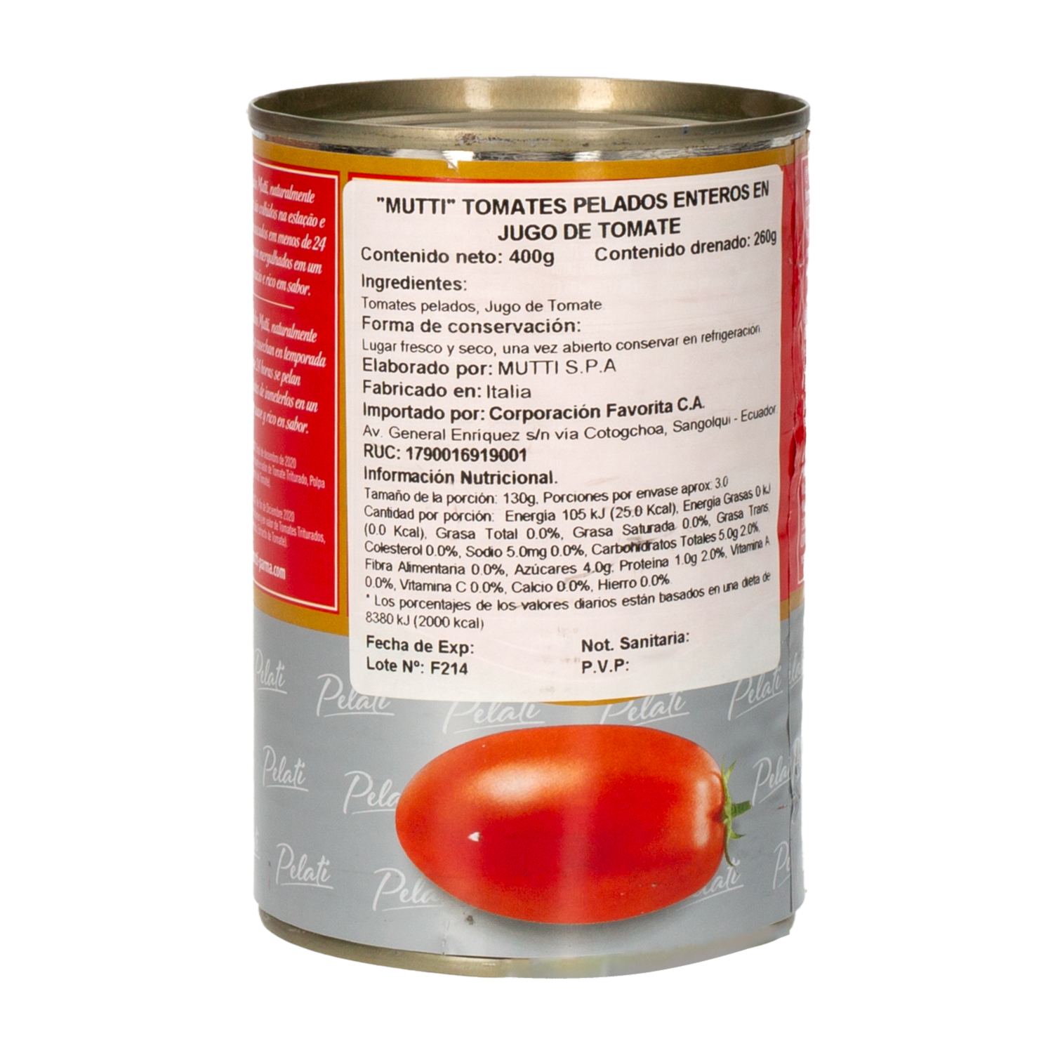 Tomates Pelados Enteros En Jugo De Tomate MUTTI Lata