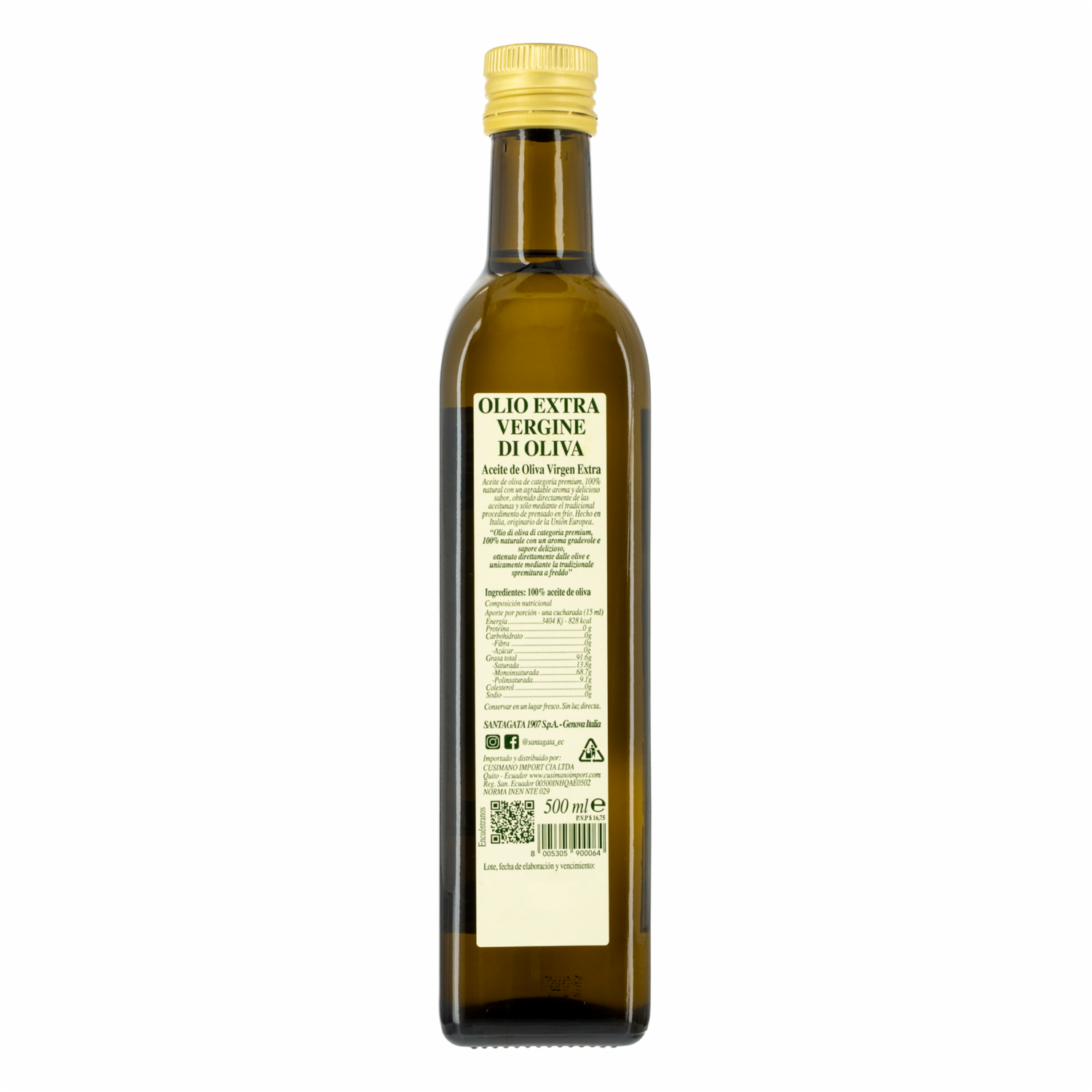 Aceite De Oliva Extra Virgen SANTAGATA 500 Ml