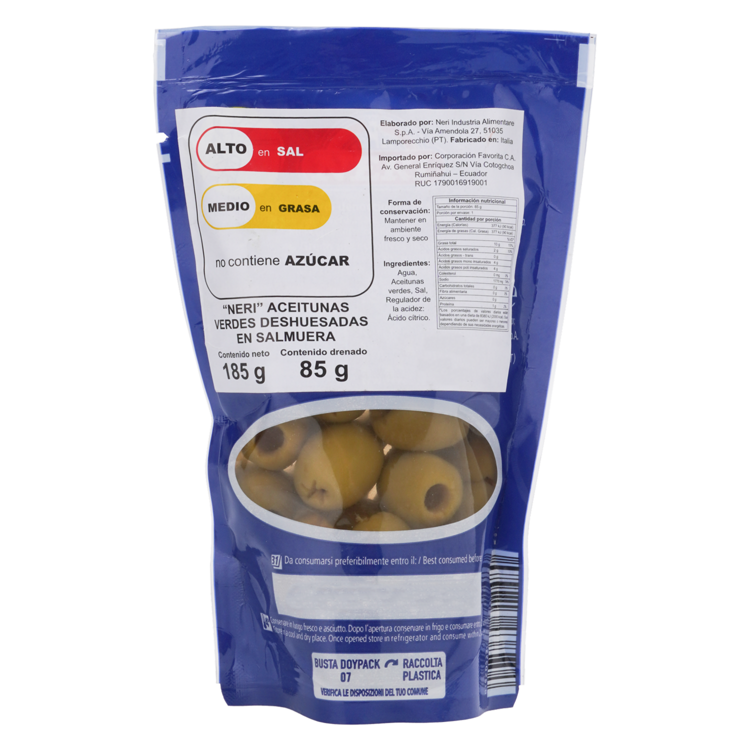 Aceitunas Verdes En Salmuera NERI 185  G