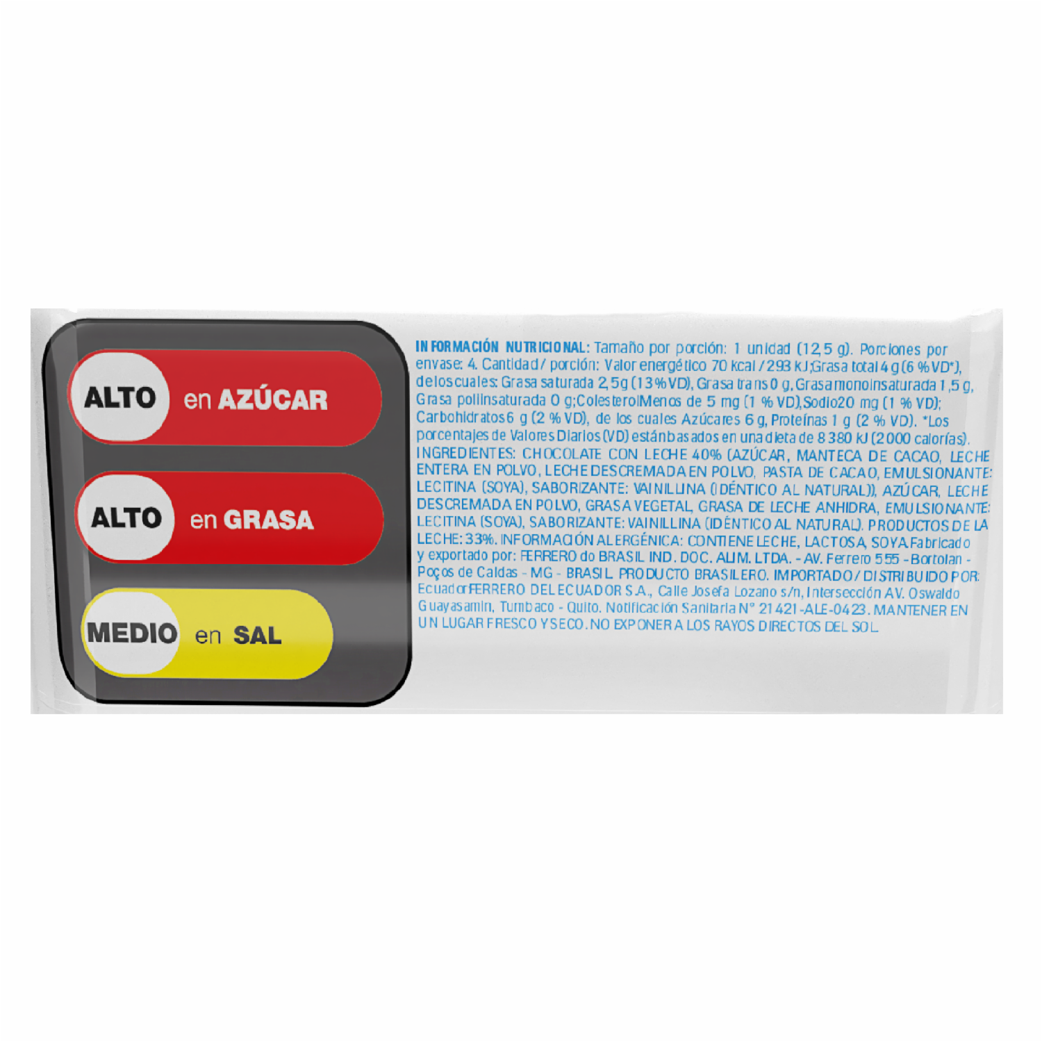 Chocolate En Barra 33% Ingredientes De La Leche KINDER 50 G