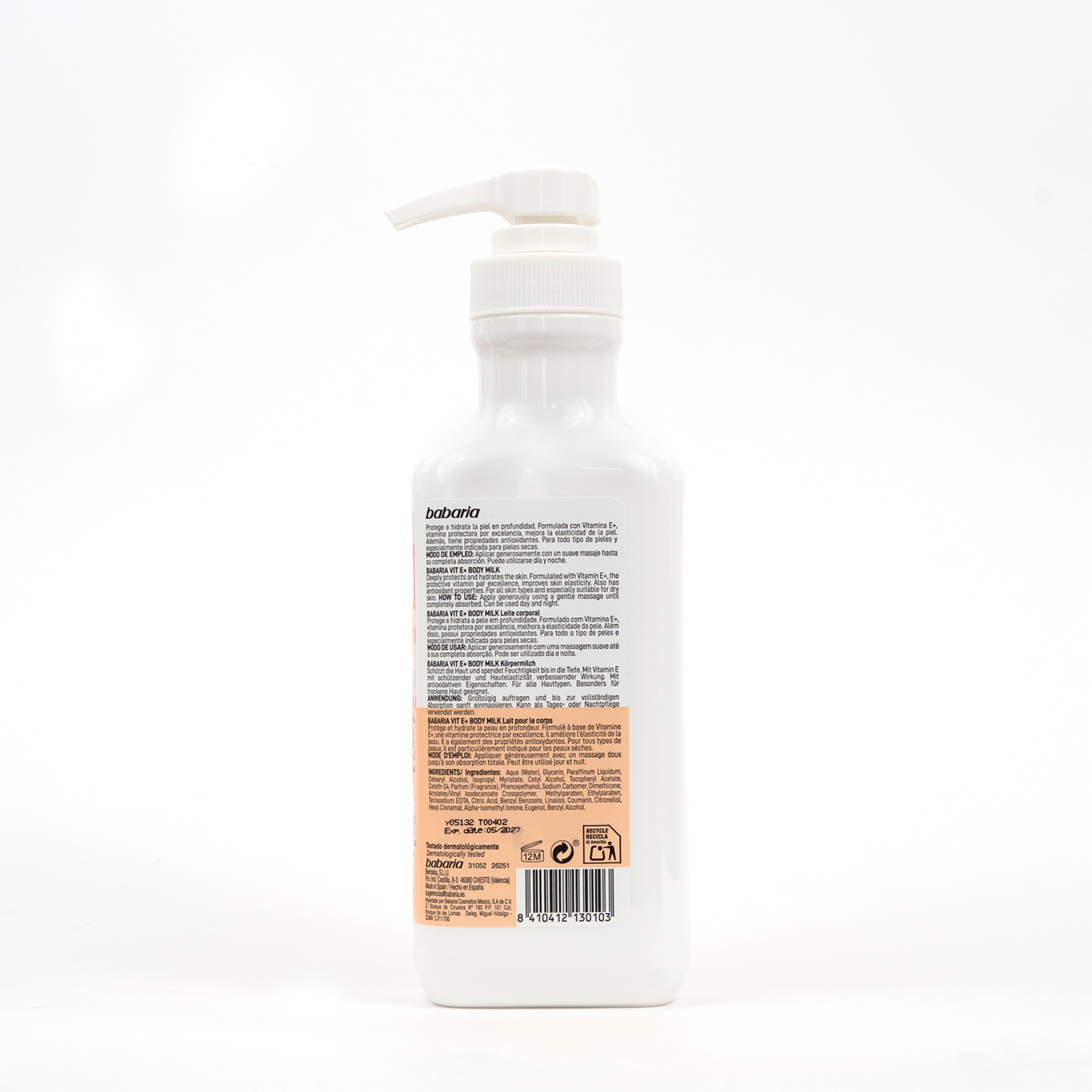 Crema Corporal Con Vitamina E+ BABARIA 500 Ml