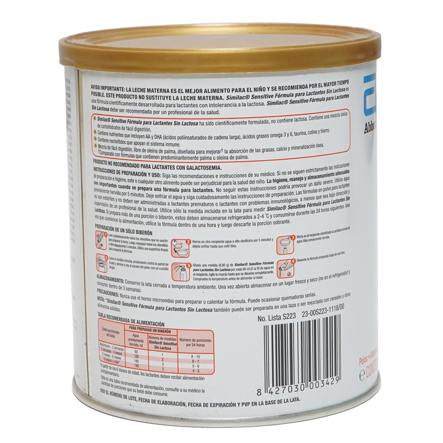 Leche En Fórmula Sensitive Sin Lactosa SIMILAC 375 g