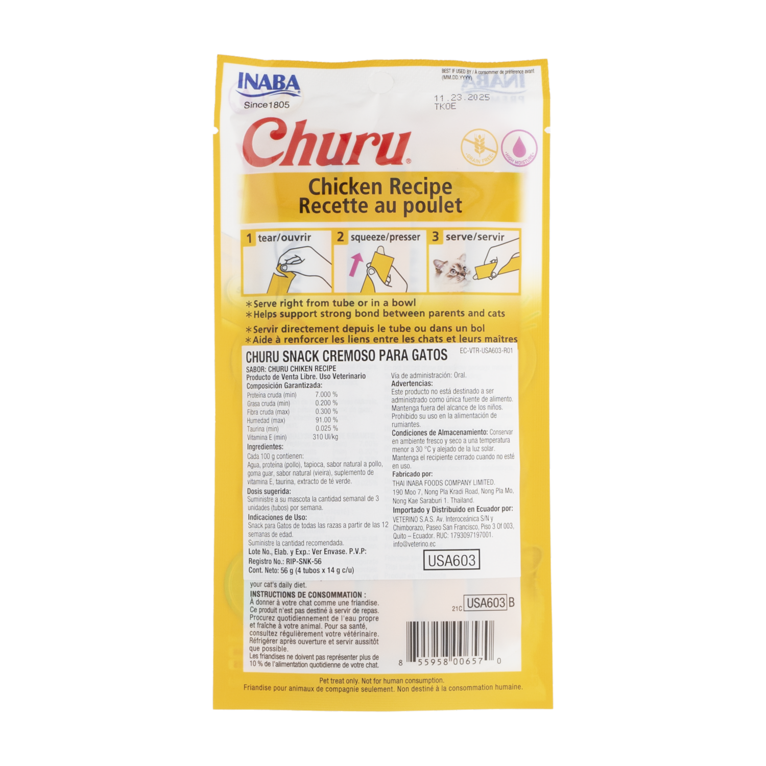 Snack Para Gatos Sabor A Pollo CHURU 56 G