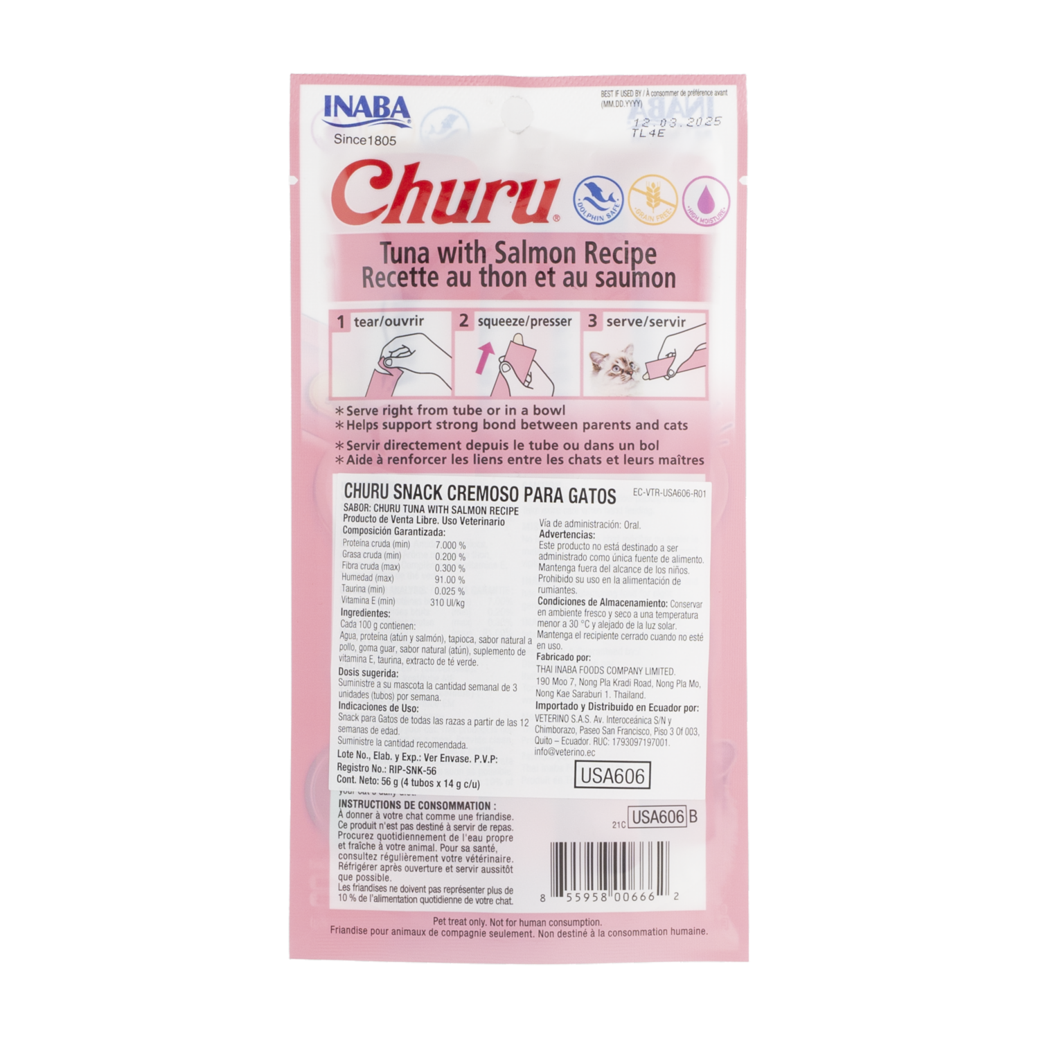 Snack Para Gatos Sabor Atún Y Salmon CHURU 56 G