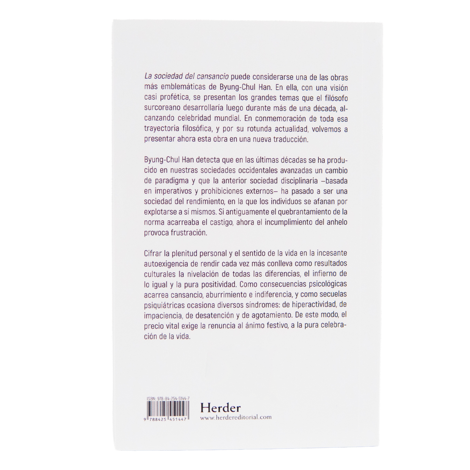 Libro Sociedad Del Cansancio HERDER 117 Páginas