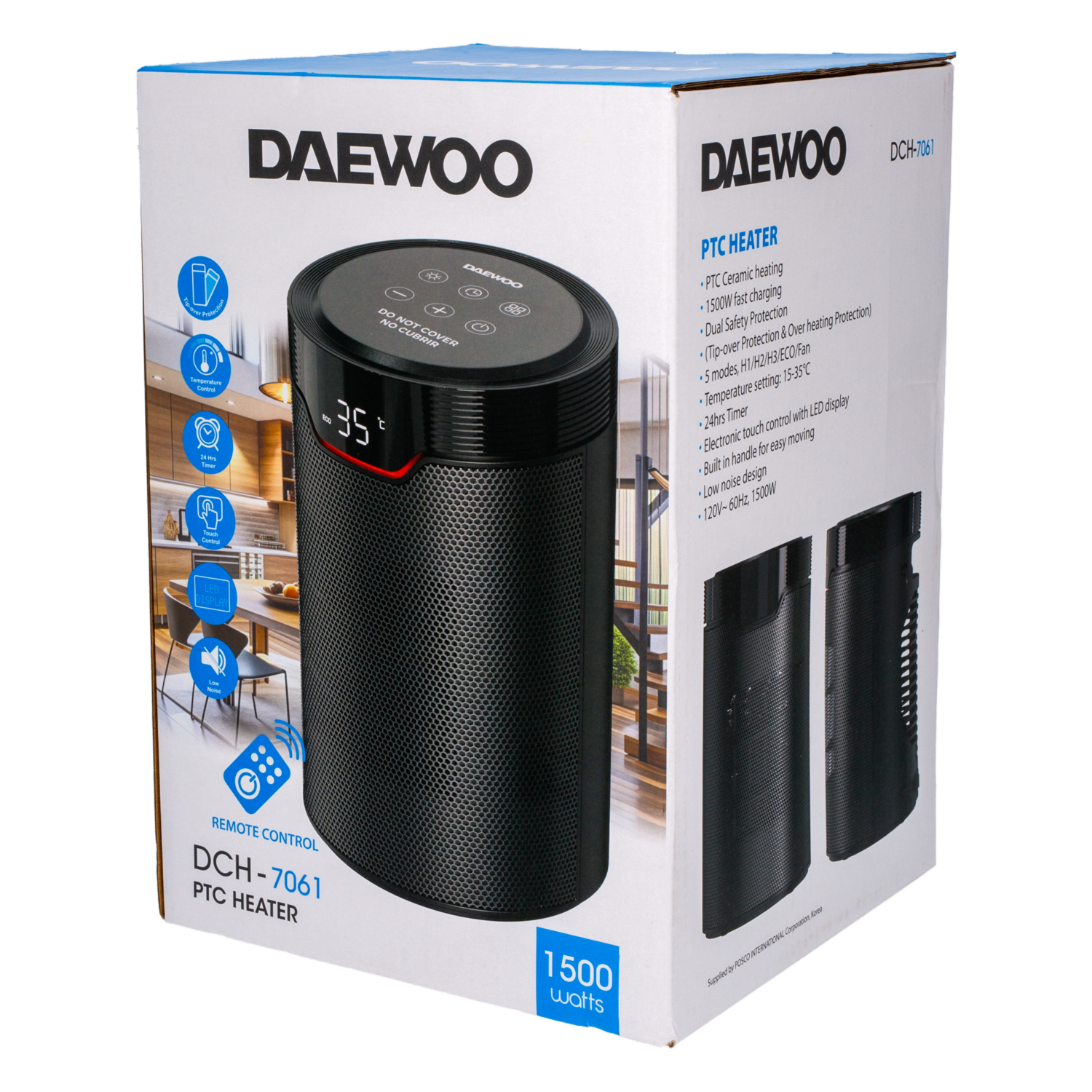 Calefactor De Cerámica Digital 5 Modos DAEWOO 1500 Watts