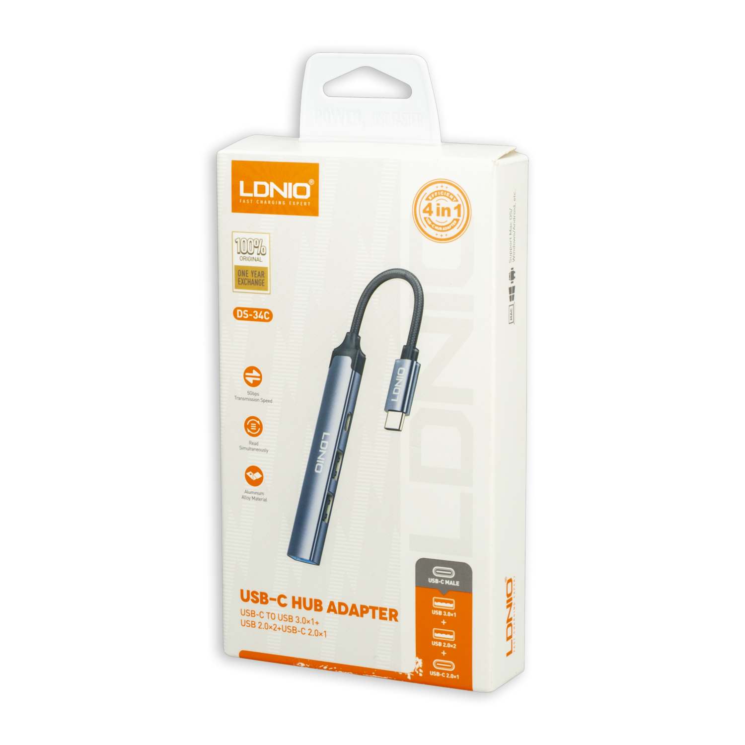 Adaptador Hub 4 En 1 – 2 USB  – 1PD LDNIO DS-34C