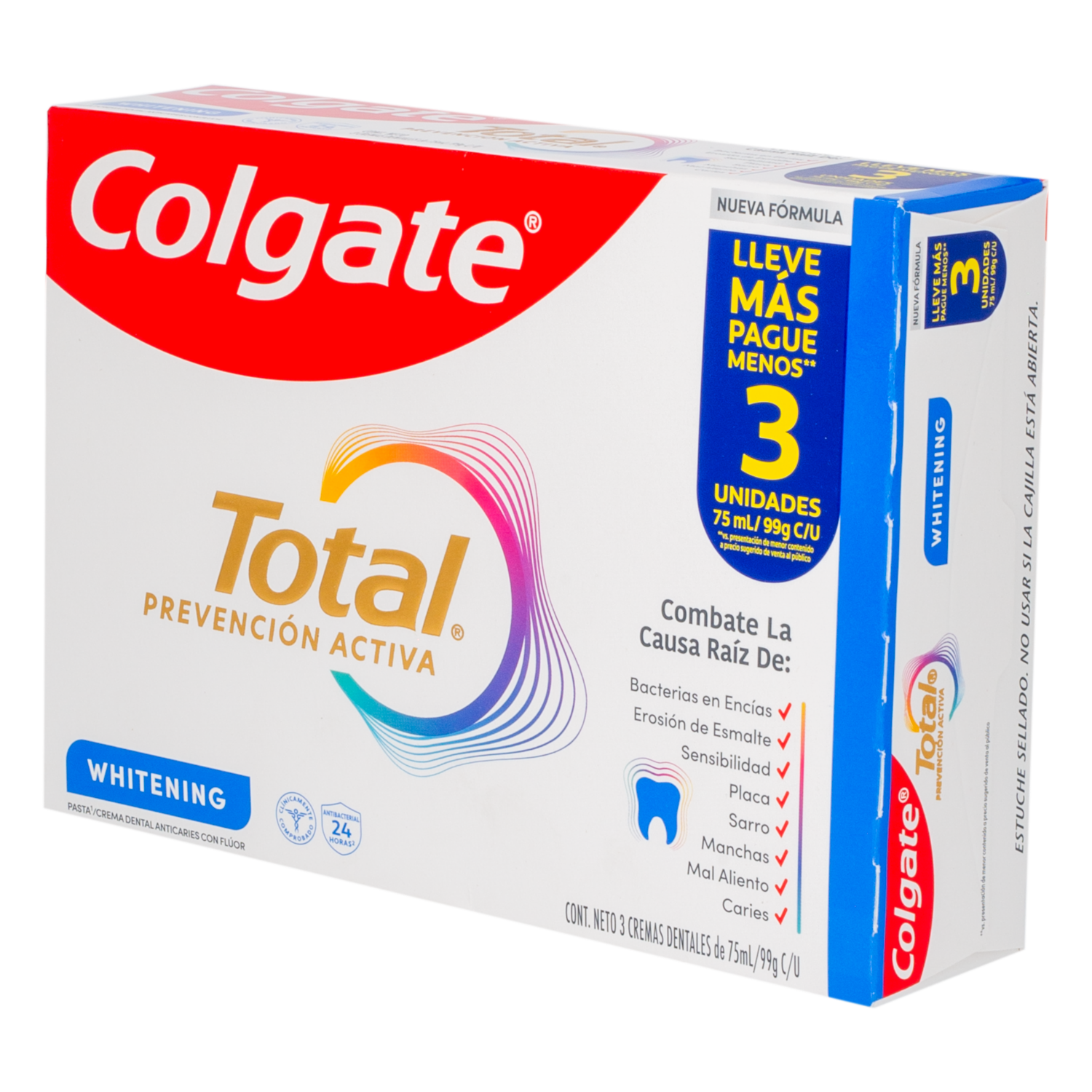 Pasta Dental Total Prevención Activa Whitening COLGATE 3X75 Ml